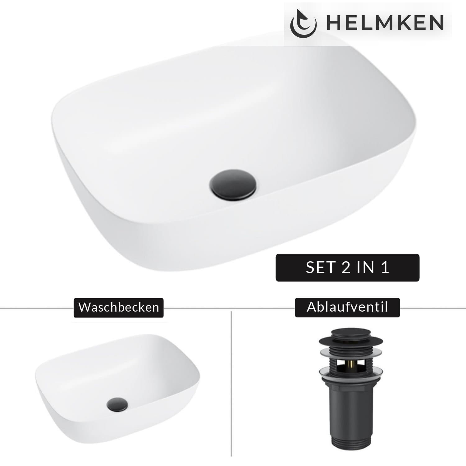 Aufsatzwaschbecken Helmken 49346000, 46 x 32 cm, Weiß + Click-Clack-Ventil Schwarz matt