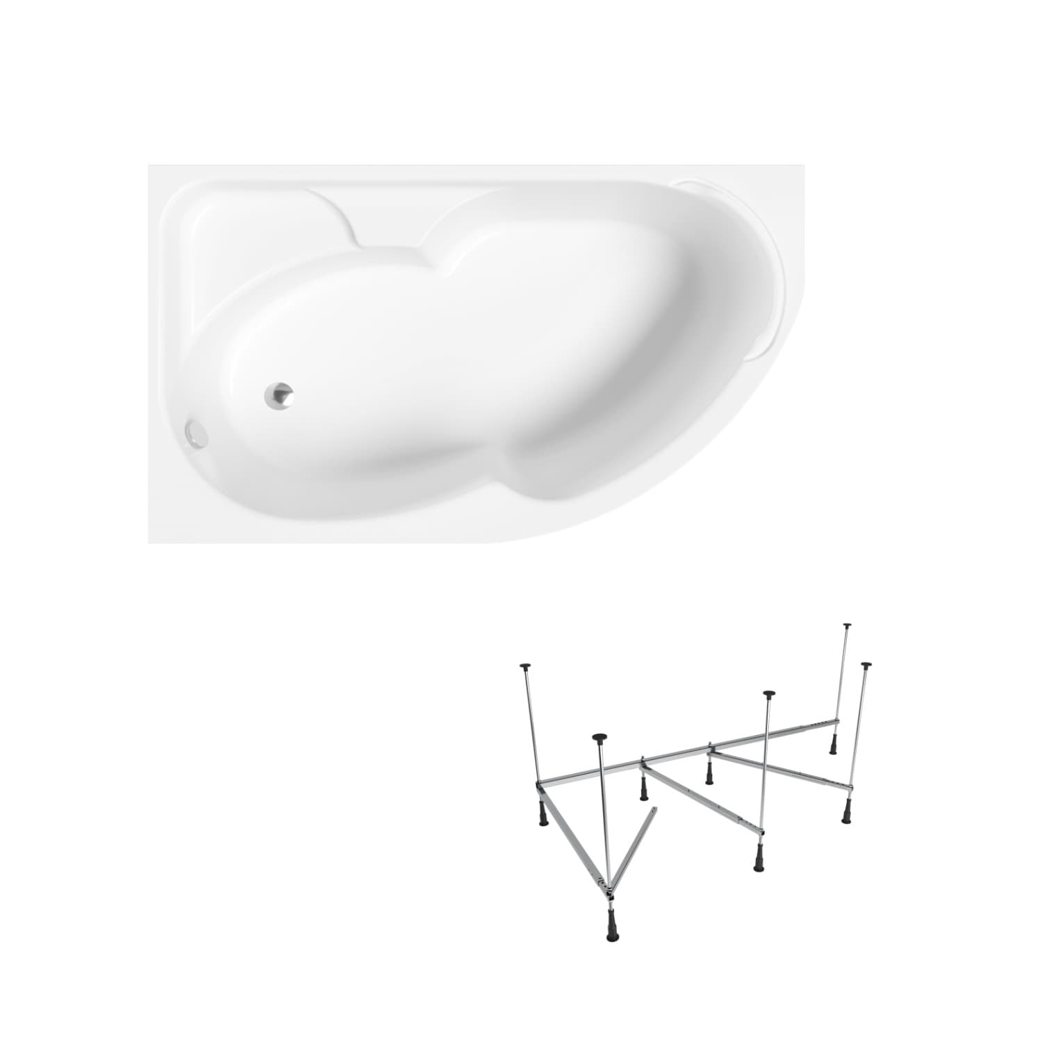 Asymmetrische Badewanne Helmken Geneva 170 x 105 cm, Ausführung links + Wannengestell 21013-101 / 3503170L-2S