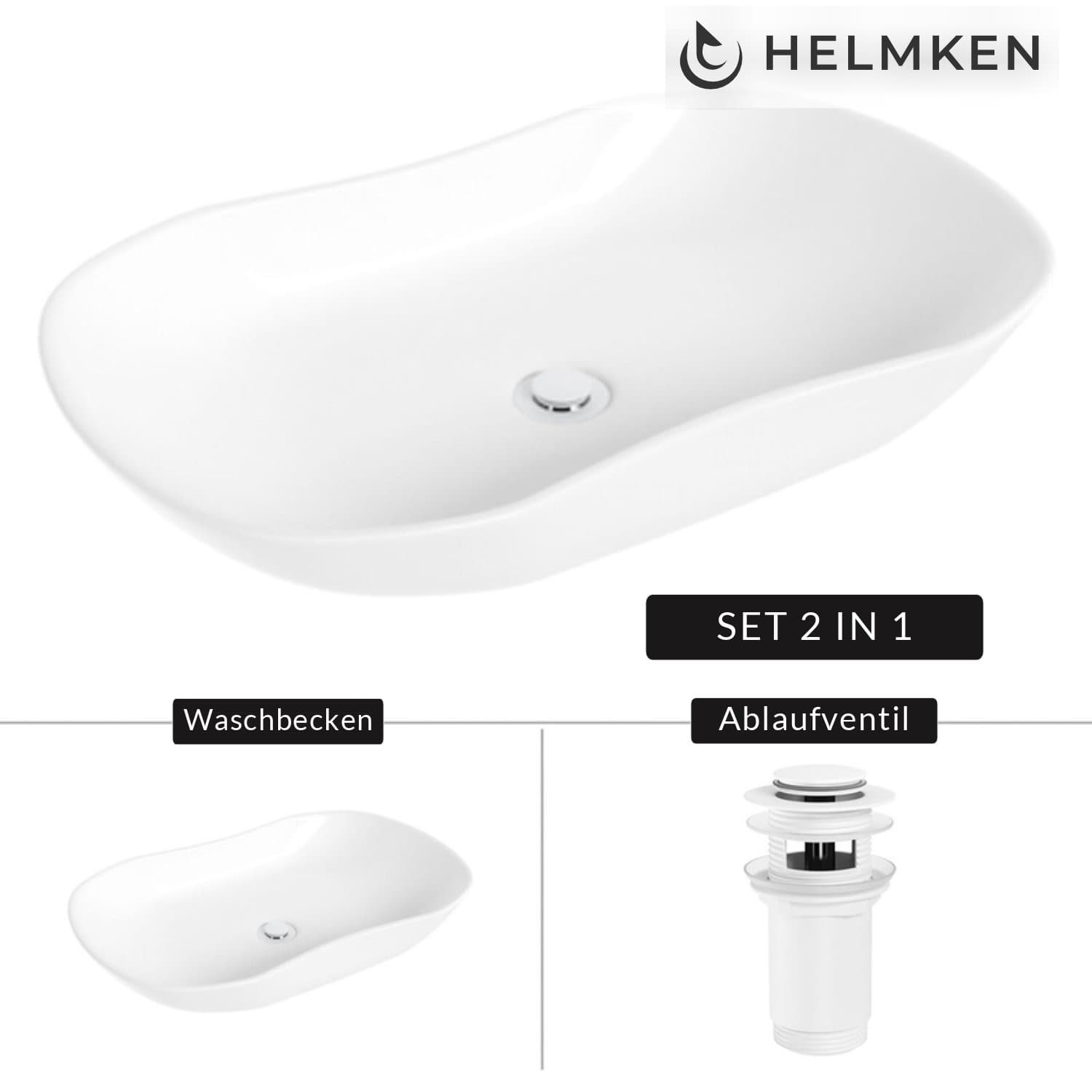 Aufsatzwaschbecken Helmken 57066000, 66 x 41 cm, Weiß + Click-Clack-Ventil Weiß