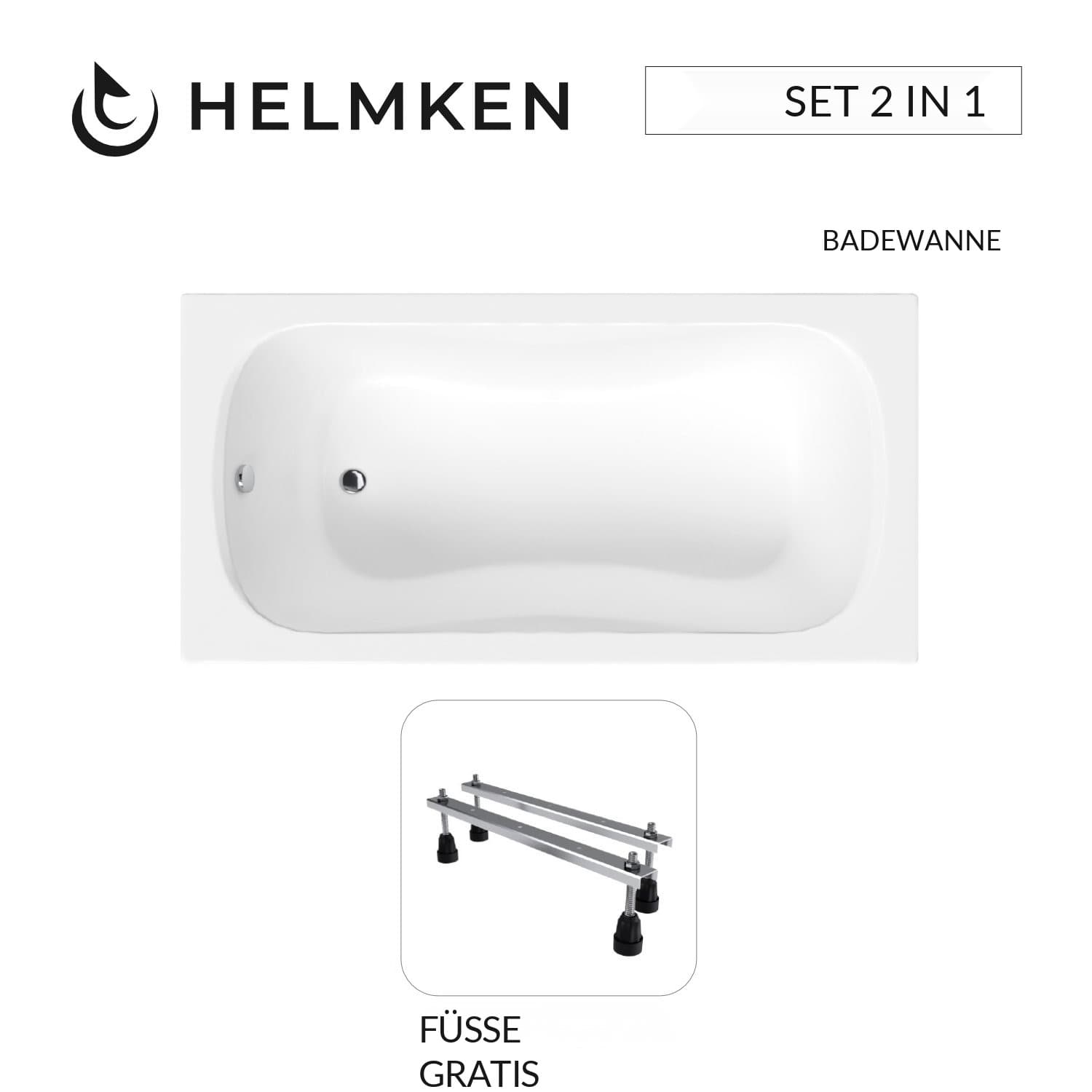 Acrylbadewanne Helmken Edelva 130 x 70 cm + Wannenfüße / 23094001