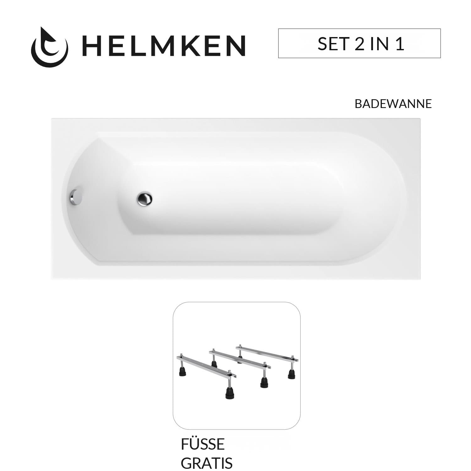 Acrylbadewanne Helmken Tressa 150 x 75 cm + Wannenfüße / 23097001
