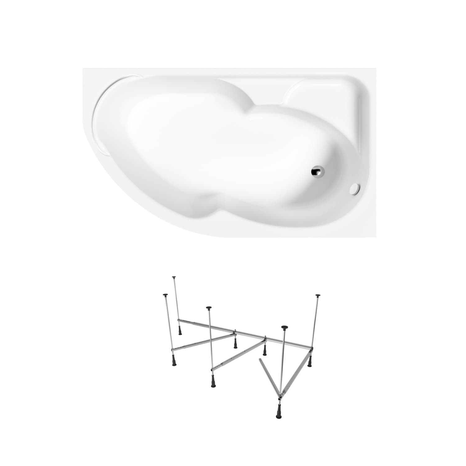Asymmetrische Badewanne Helmken Geneva 170 x 105 cm, Ausführung rechts + Wannengestell 21013-101 / 3503170R-2S