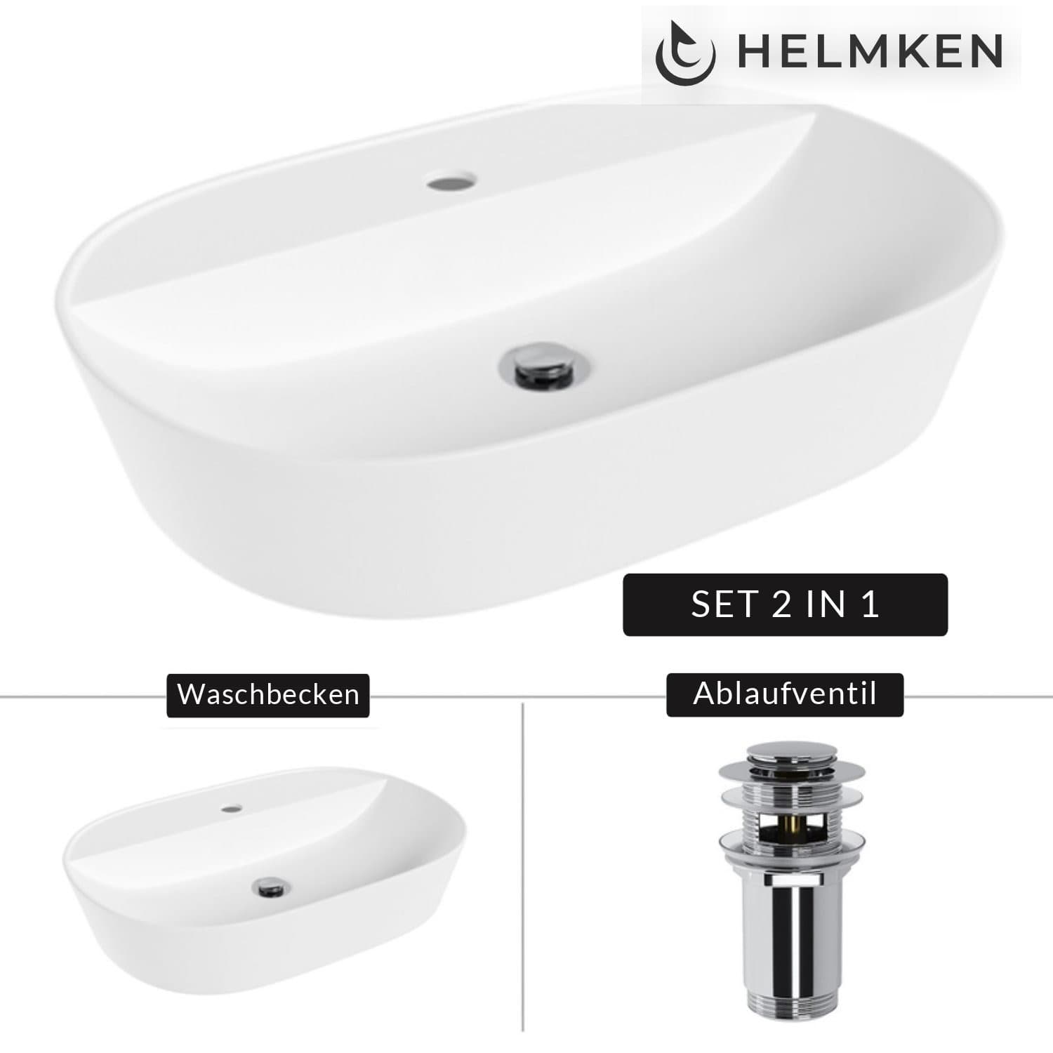 Aufsatzwaschbecken Helmken 46060000, 60 x 40 cm, Weiß + Click-Clack-Ventil Chrom