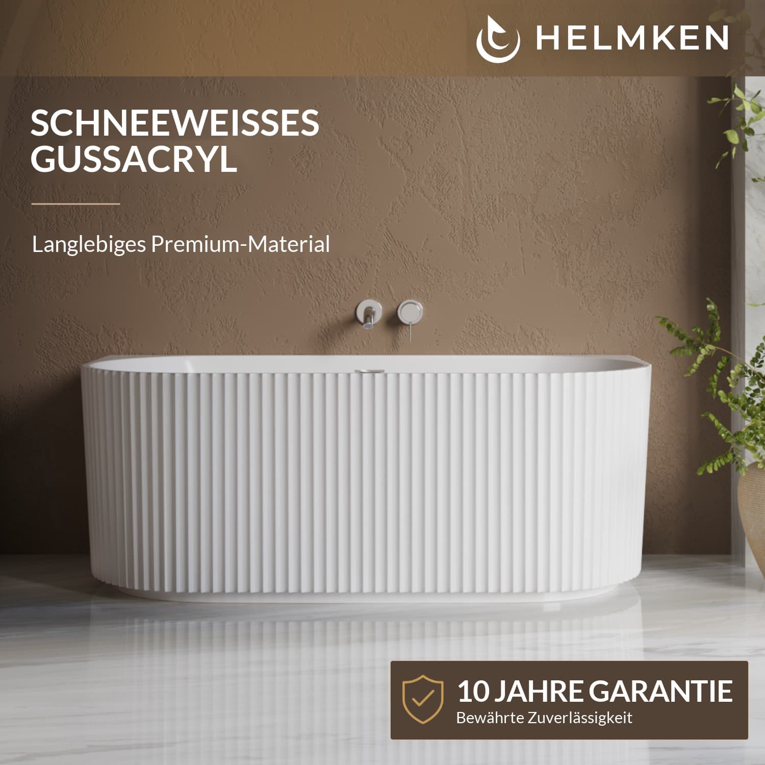 Wandständige freistehende Badewanne Helmken Serena 150 x 75 cm + Ab- und Überlaufgarnitur + Wannenfüße