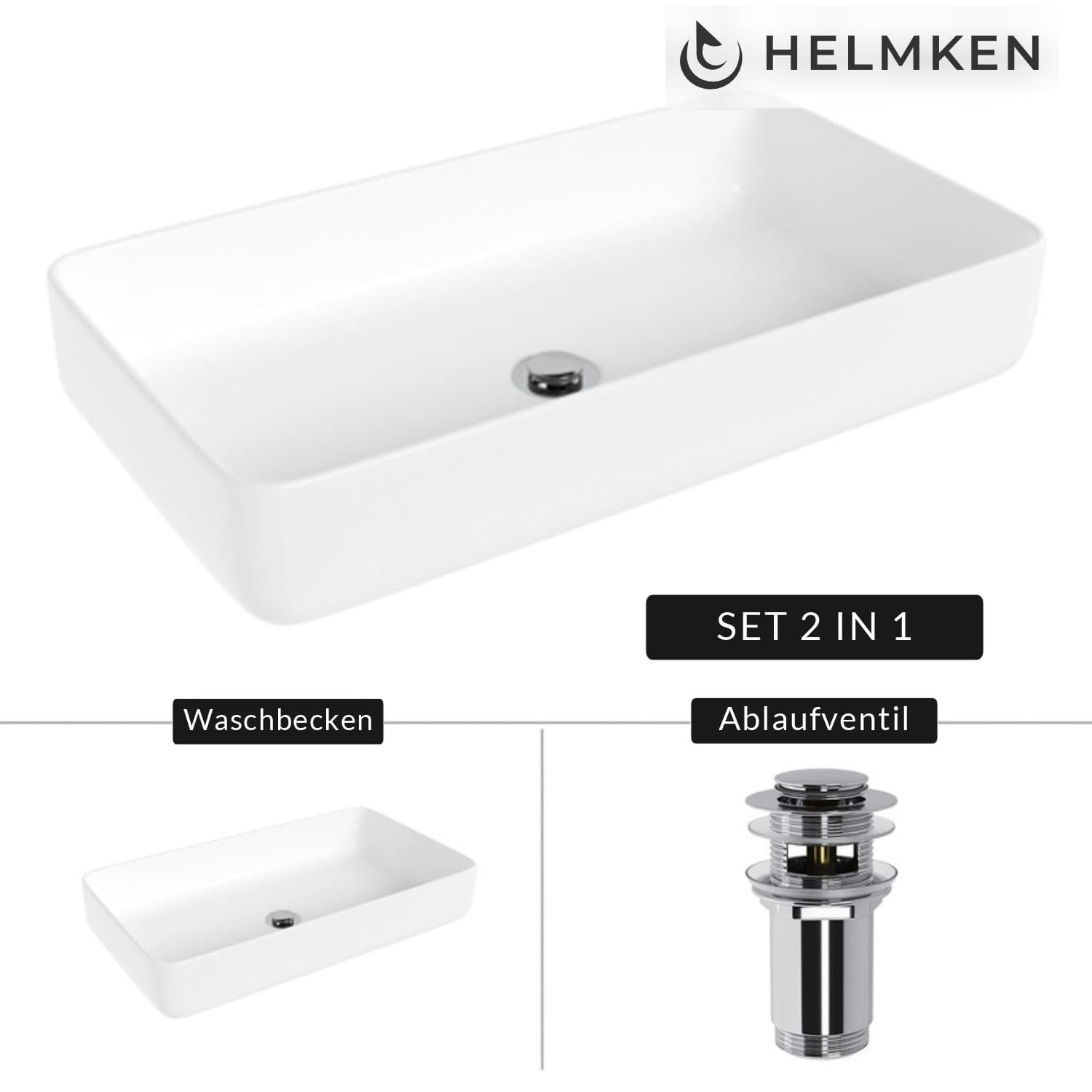 Aufsatzwaschbecken Helmken 48760000, 60 x 34 cm, Weiß + Click-Clack-Ventil Chrom
