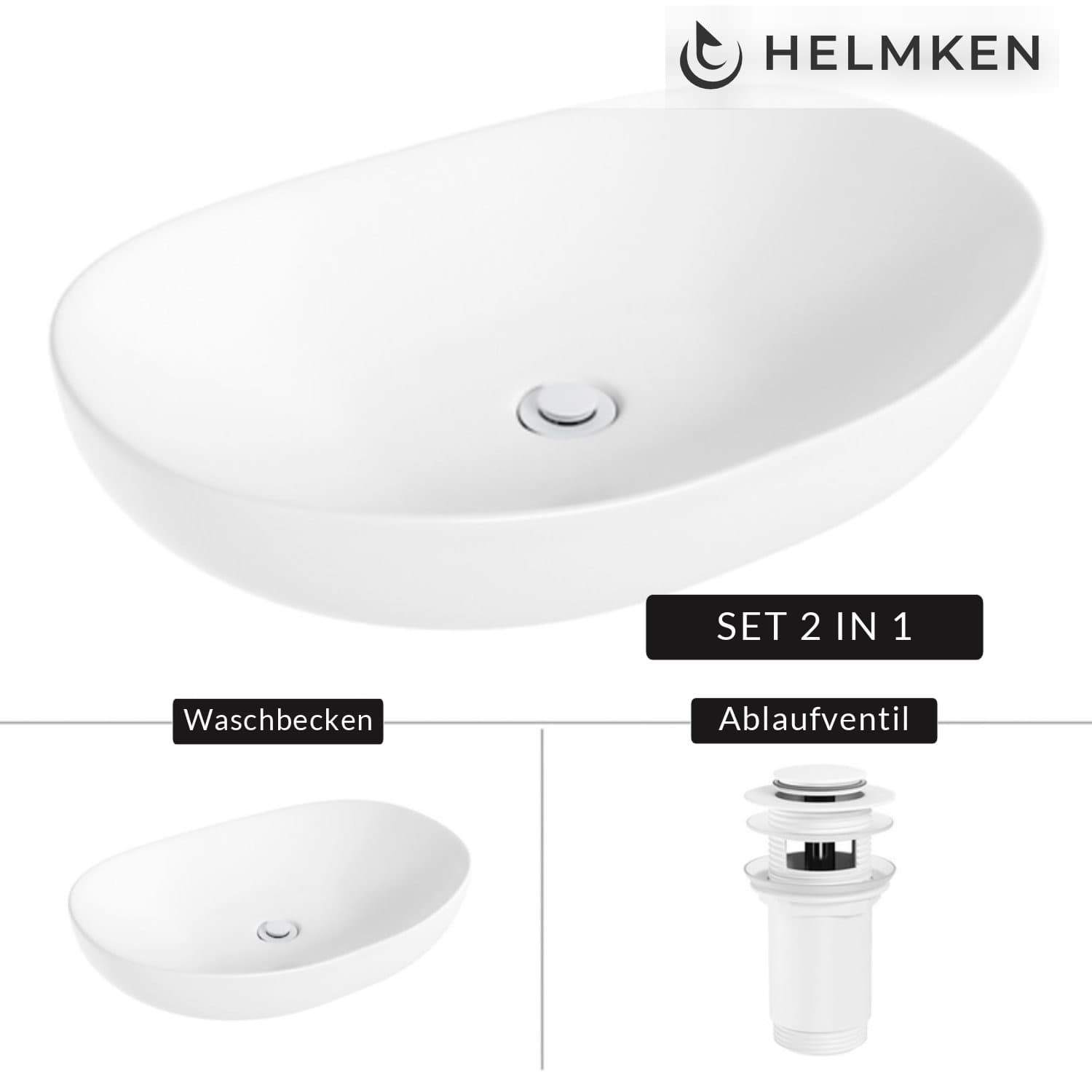 Aufsatzwaschbecken Helmken 50263000, 63 x 42 cm, Weiß + Click-Clack-Ventil Weiß