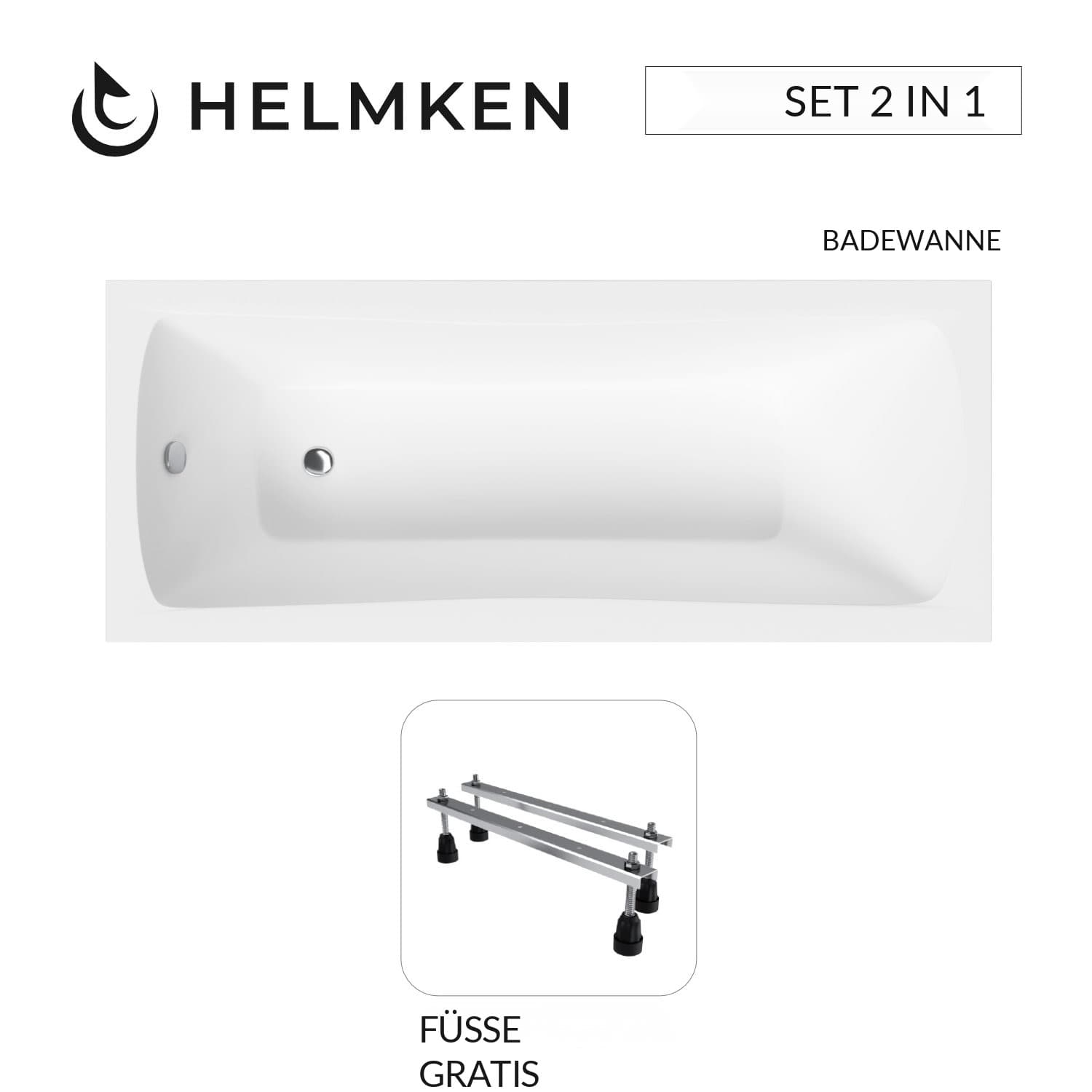 Acrylbadewanne Helmken Luna 140 x 70 cm + Wannenfüße / 23093001