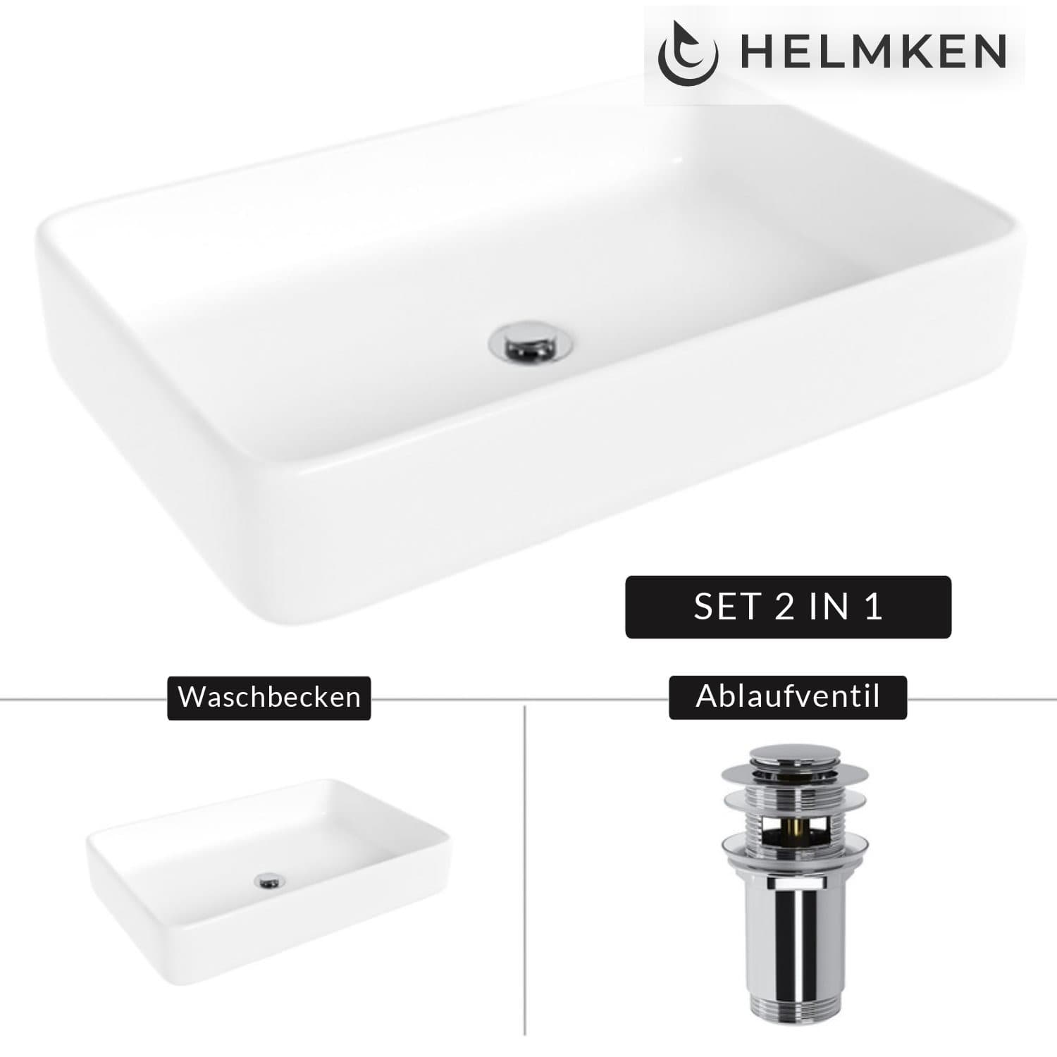 Aufsatzwaschbecken Helmken 84261000, 61,5 x 41 cm, Weiß + Click-Clack-Ventil Chrom