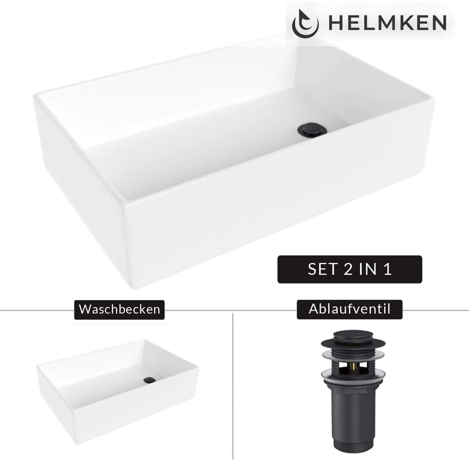 Aufsatzwaschbecken Helmken 51861000, 61 x 40 cm, Weiß + Click-Clack-Ventil Schwarz matt
