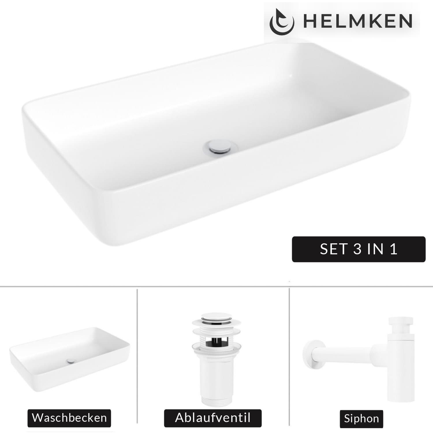 Aufsatzwaschbecken Helmken 48760000, 60 x 34 cm, Weiß + Siphon Weiß + Click-Clack-Ventil Weiß