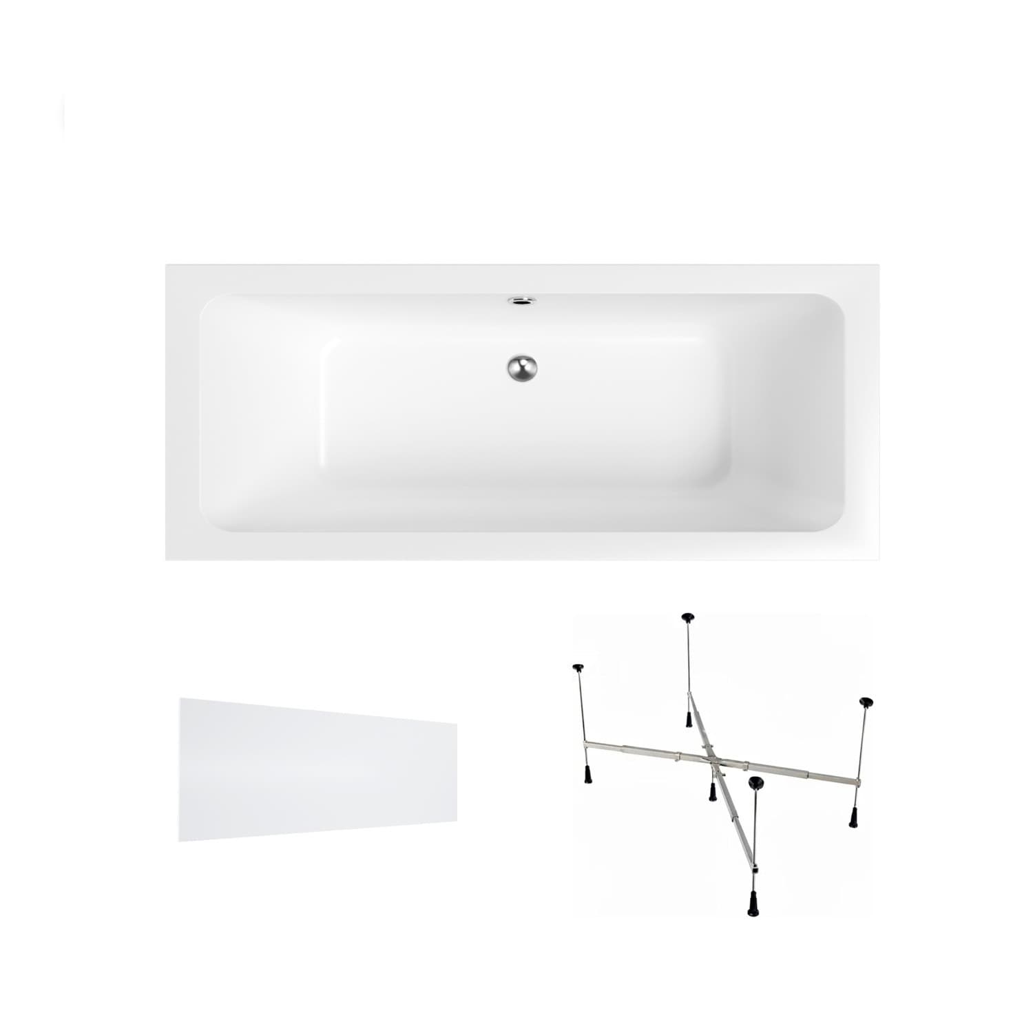 Acrylbadewanne Helmken Olympia 170 x 75 cm + Wannenschürze Weiß + universelles Wannengestell Helmken 21230020 / 35100075-3S