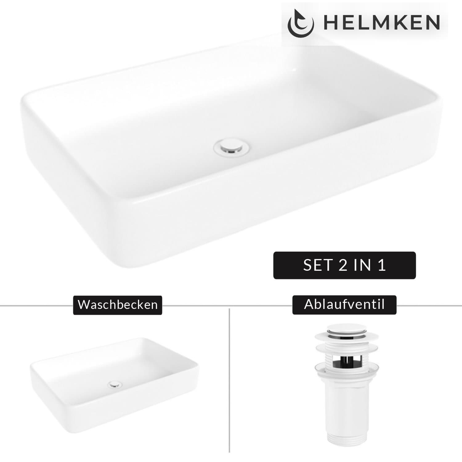 Aufsatzwaschbecken Helmken 84261000, 61,5 x 41 cm, Weiß + Click-Clack-Ventil Weiß