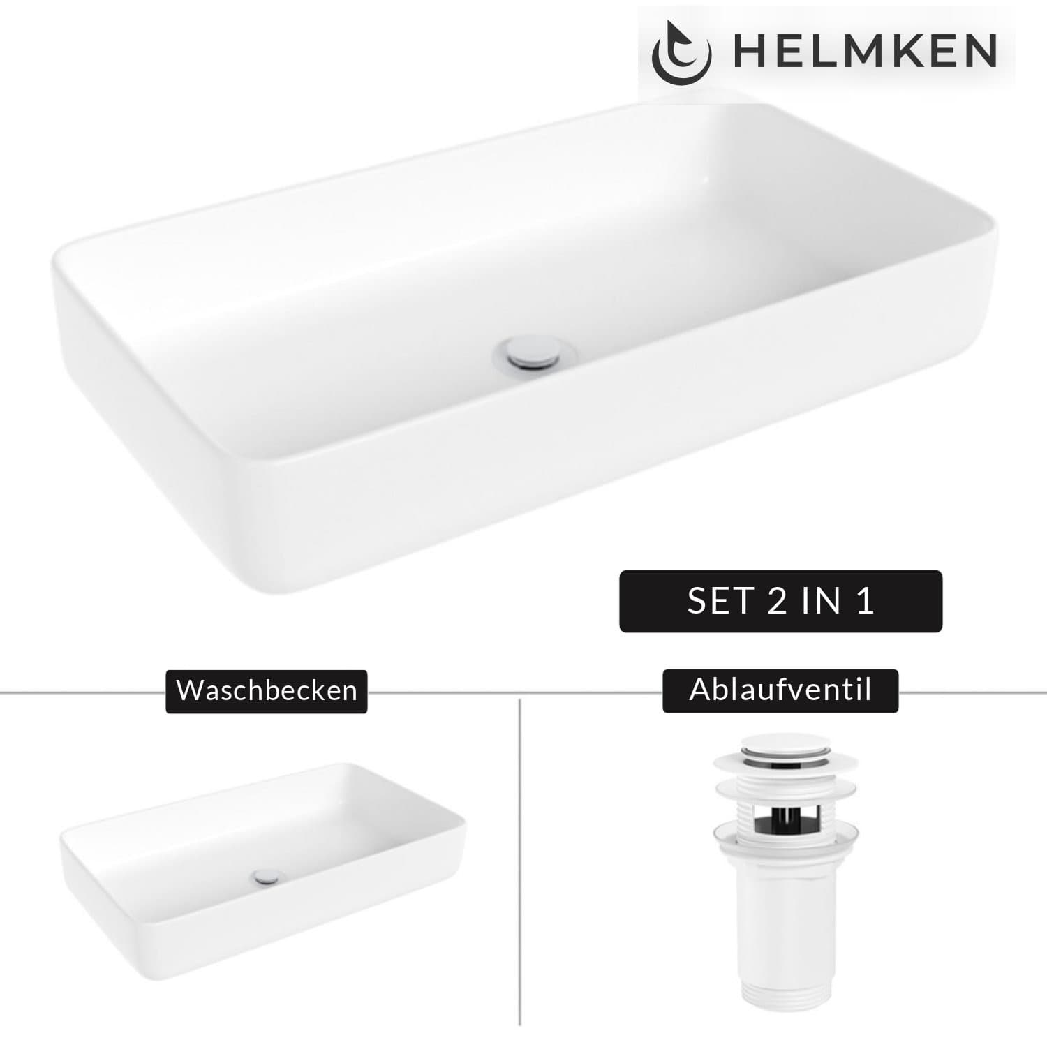 Aufsatzwaschbecken Helmken 48760000, 60 x 34 cm, Weiß + Click-Clack-Ventil Weiß