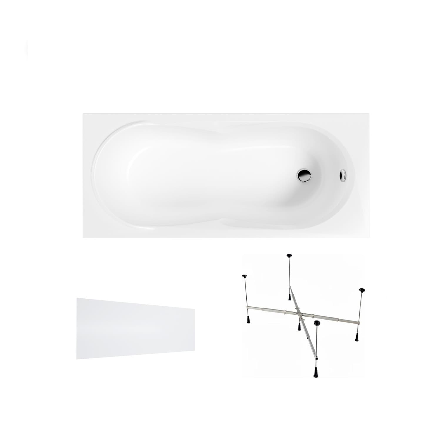 Acrylbadewanne Helmken Celeste 150 x 70 cm + Wannenschürze Weiß + universelles Wannengestell Helmken 21230020 / 35060050-3S