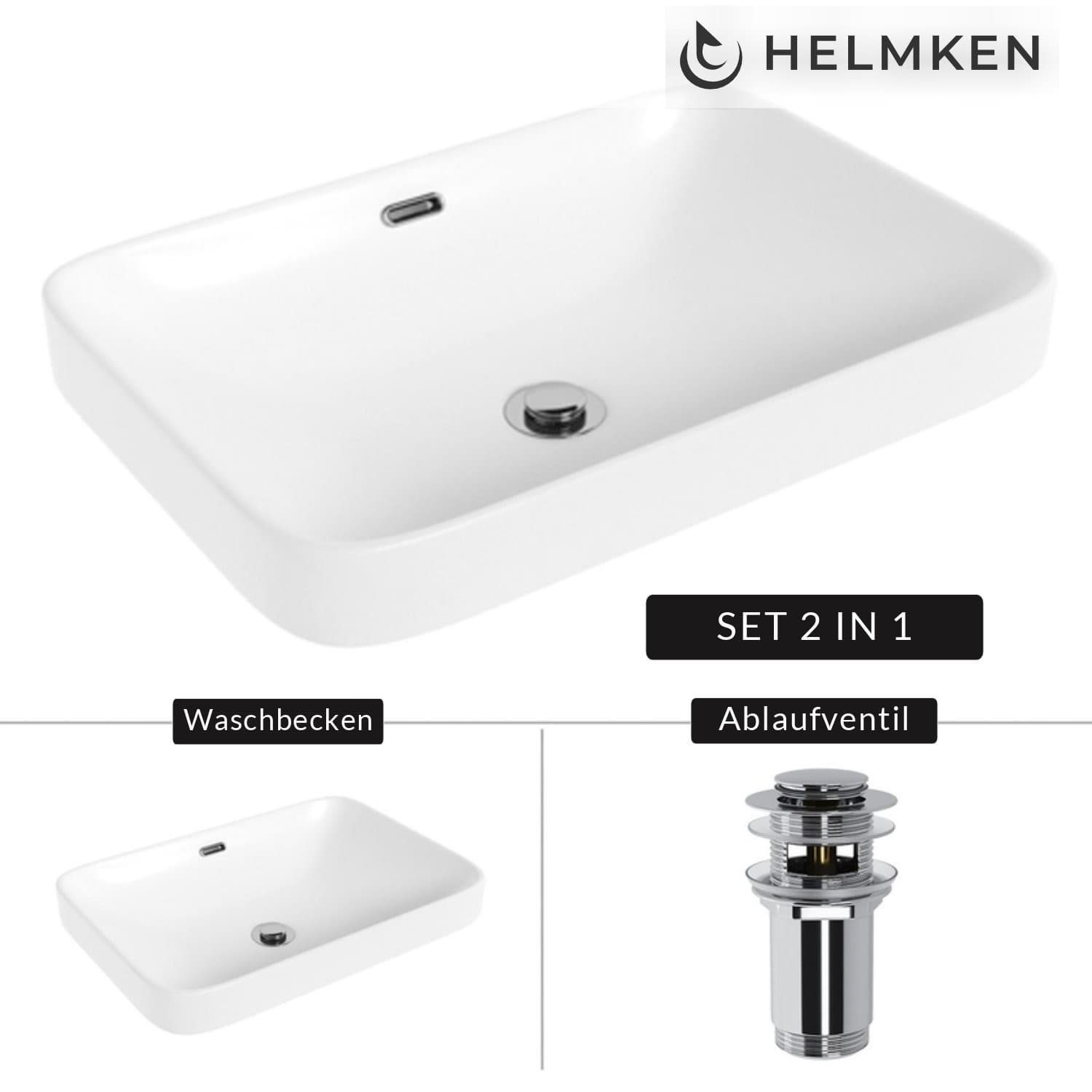 Aufsatzwaschbecken Helmken 441A52000, 52 x 36 cm, Weiß + Click-Clack-Ventil Chrom