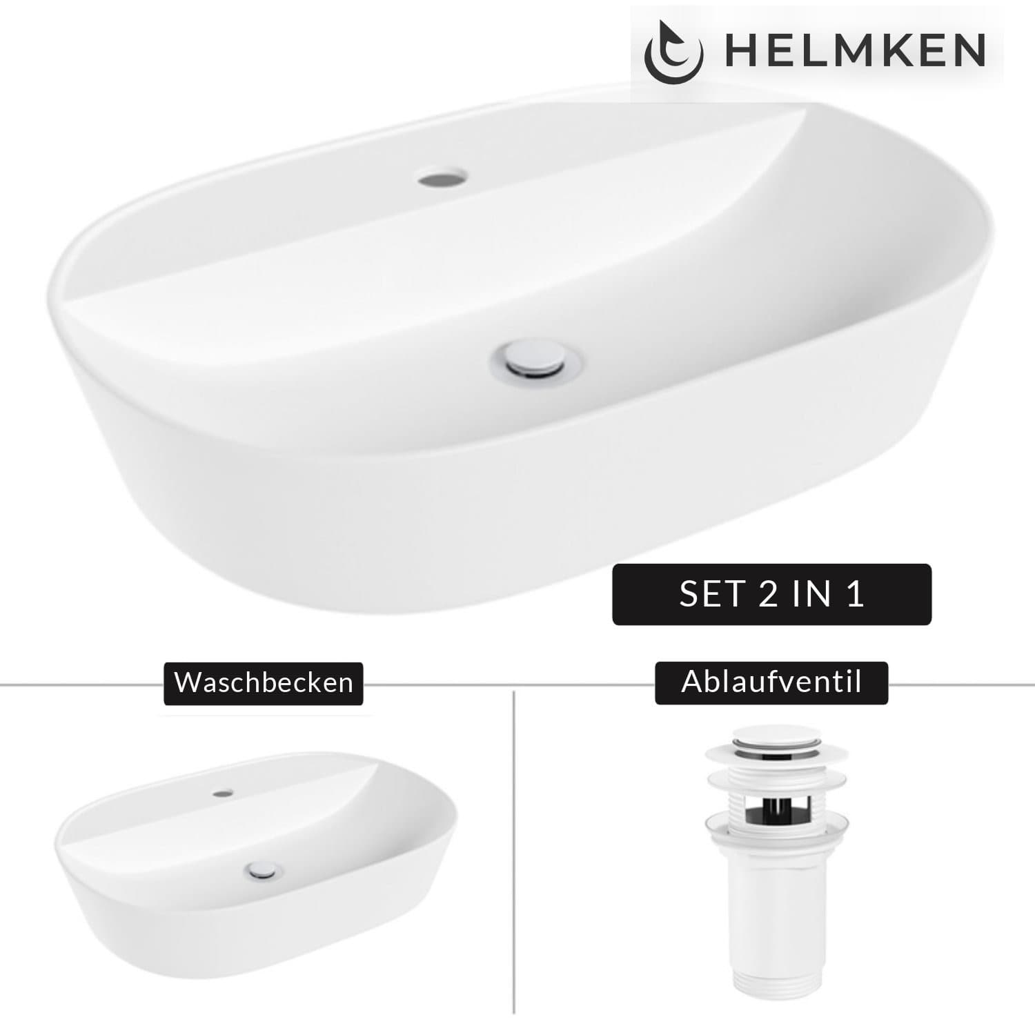 Aufsatzwaschbecken Helmken 46060000, 60 x 40 cm, Weiß + Click-Clack-Ventil Weiß