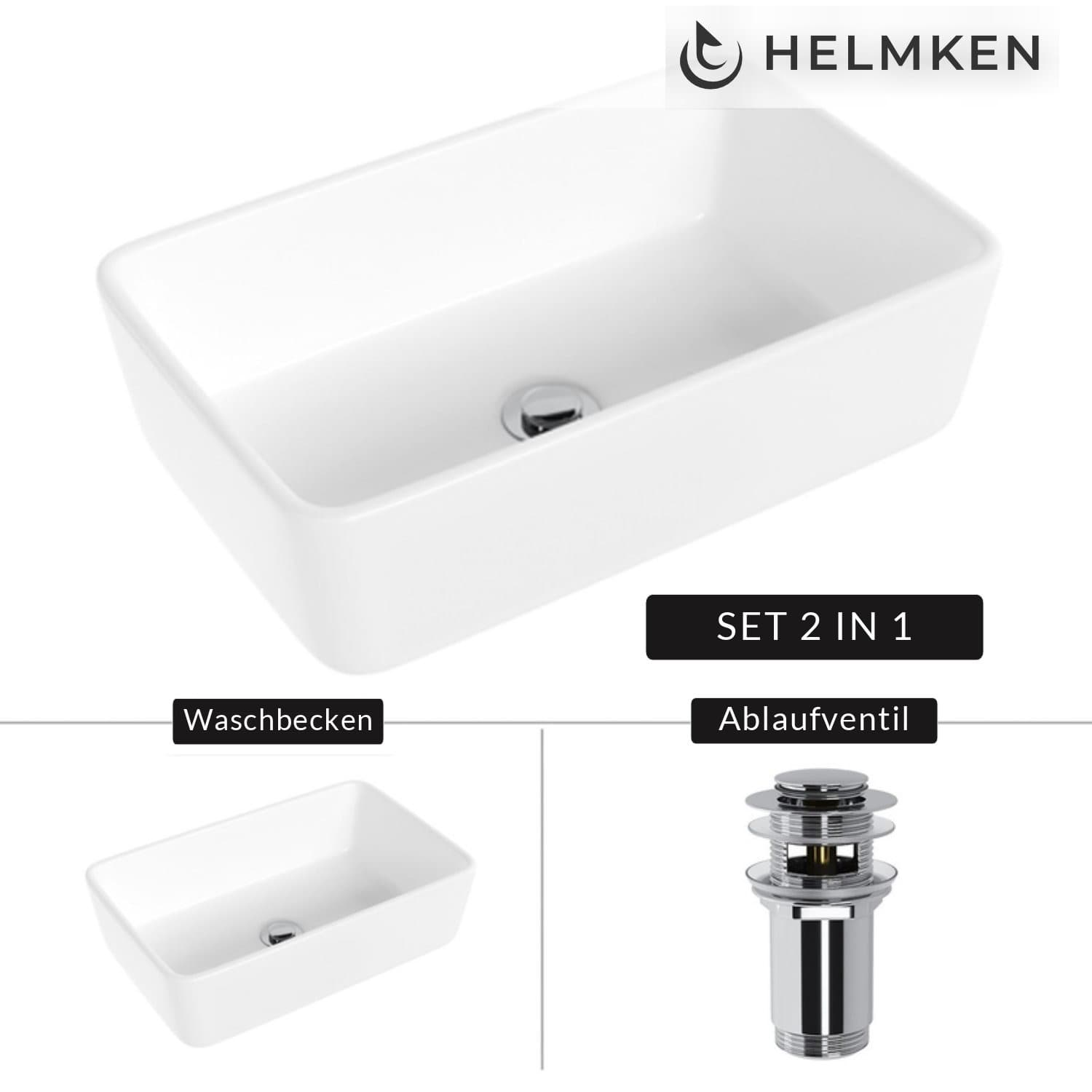 Aufsatzwaschbecken Helmken 67448000, 48 x 29,5 cm, Weiß + Click-Clack-Ventil Chrom