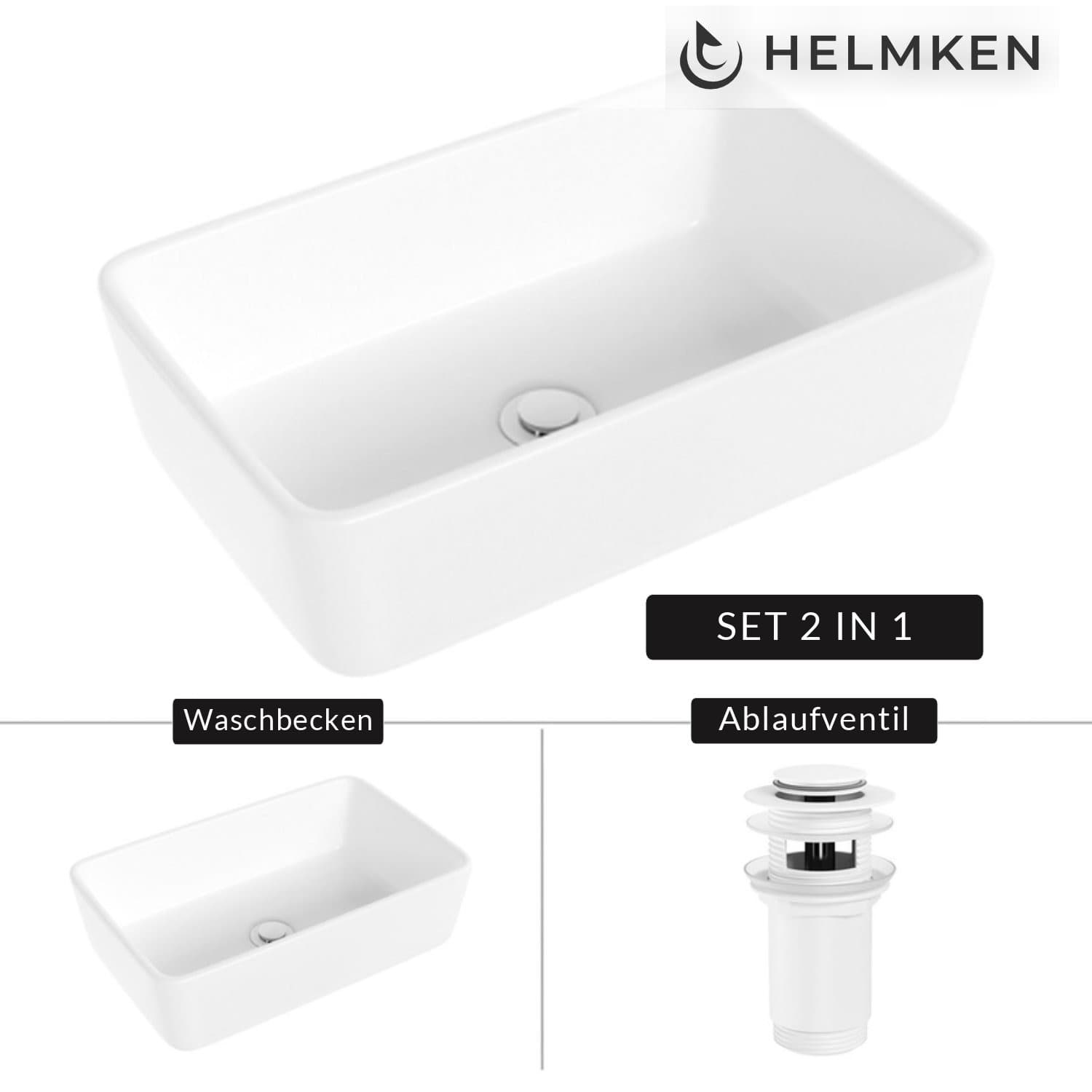 Aufsatzwaschbecken Helmken 67448000, 48 x 29,5 cm, Weiß + Click-Clack-Ventil Weiß