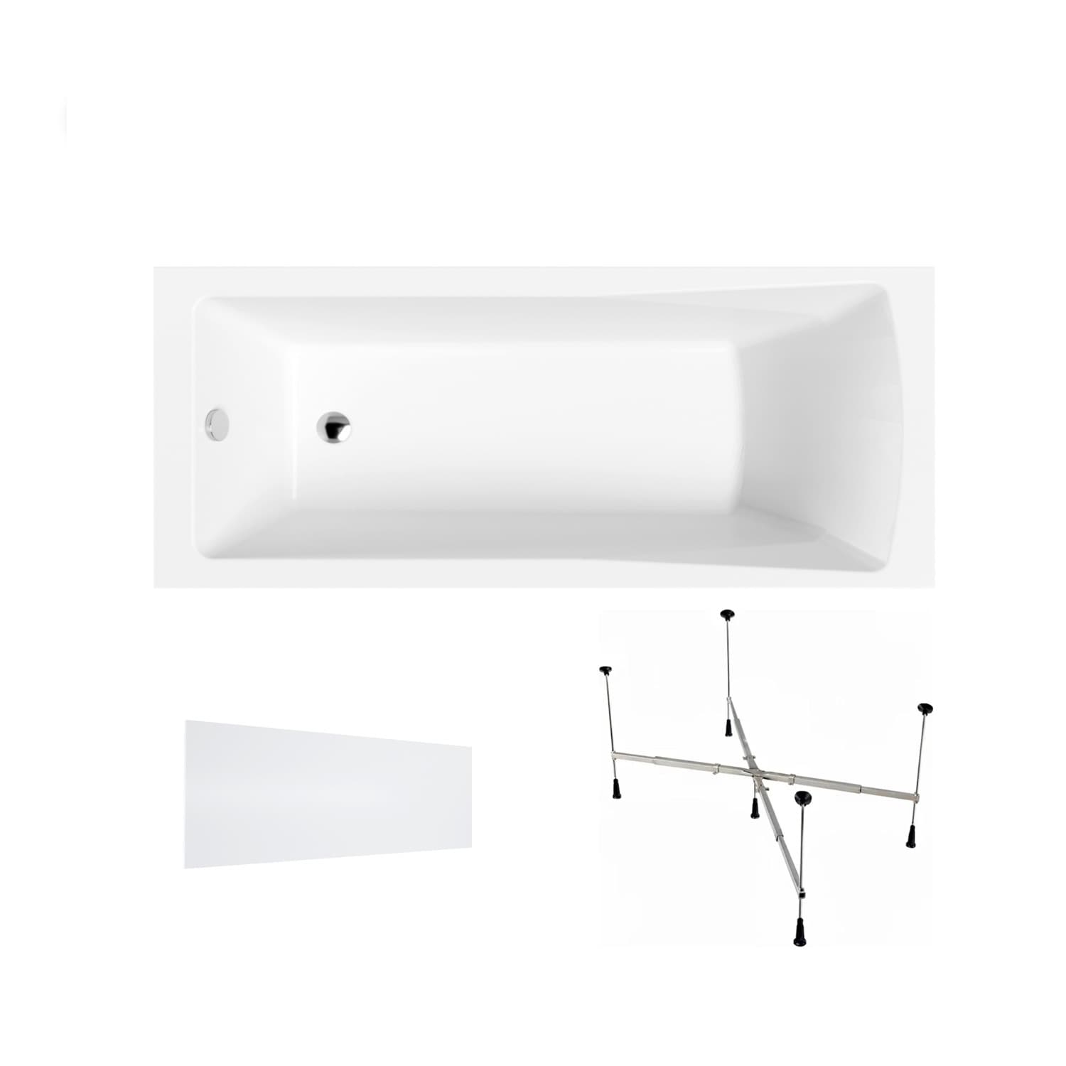 Acrylbadewanne Helmken Aurora 150 x 70 cm + Wannenschürze Weiß + universelles Wannengestell Helmken 21230020 / 35010050-3S