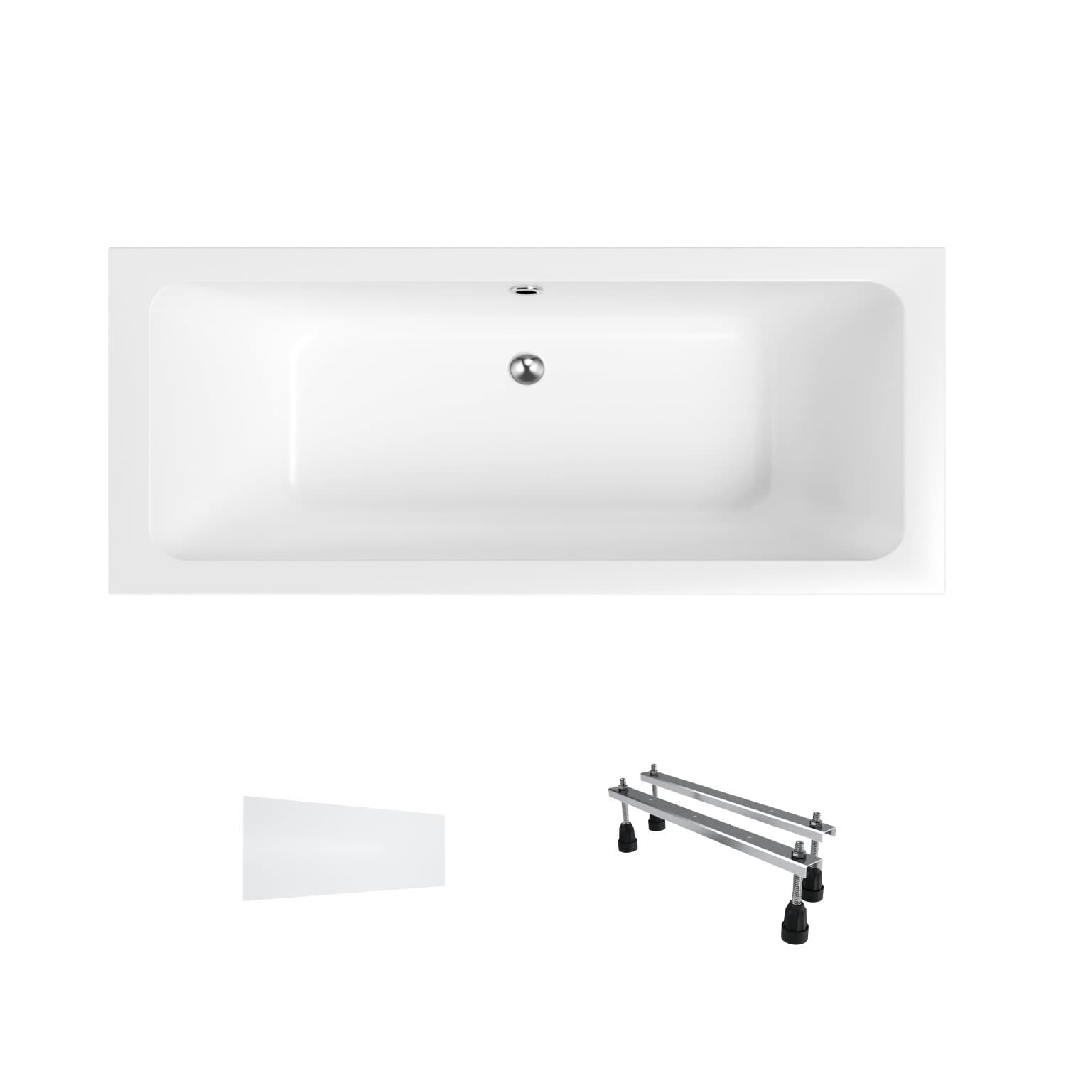 Acrylbadewanne Helmken Olympia 170 x 75 cm, aus gegossenem Acryl, mit verstärktem Wannenkörper und Mittelablauf + Wannenschürze Weiß + Wannenfüße / 35100075