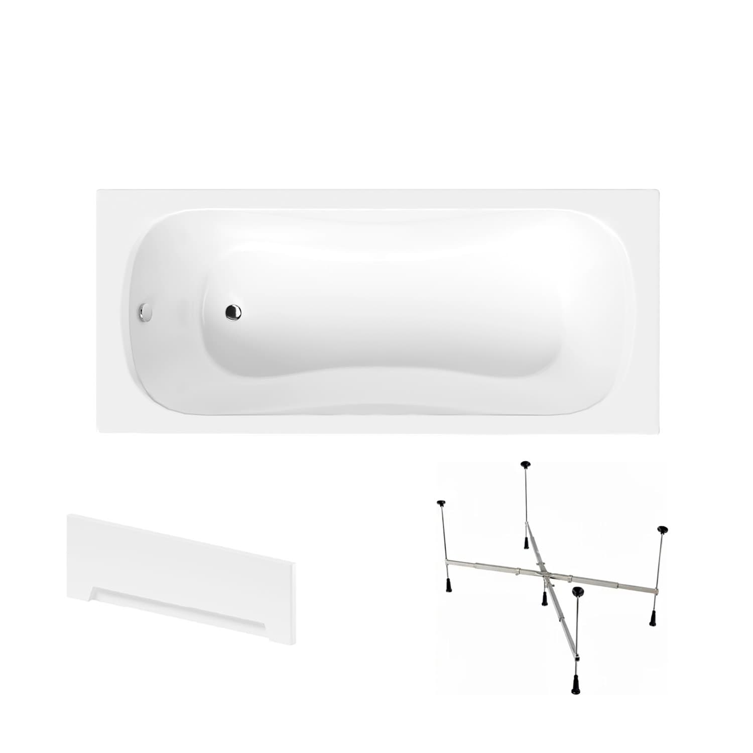 Acrylbadewanne Helmken Edelva 150 x 70 cm + Wannenschürze Weiß + universelles Wannengestell Helmken 21230020 / 23094003-3S