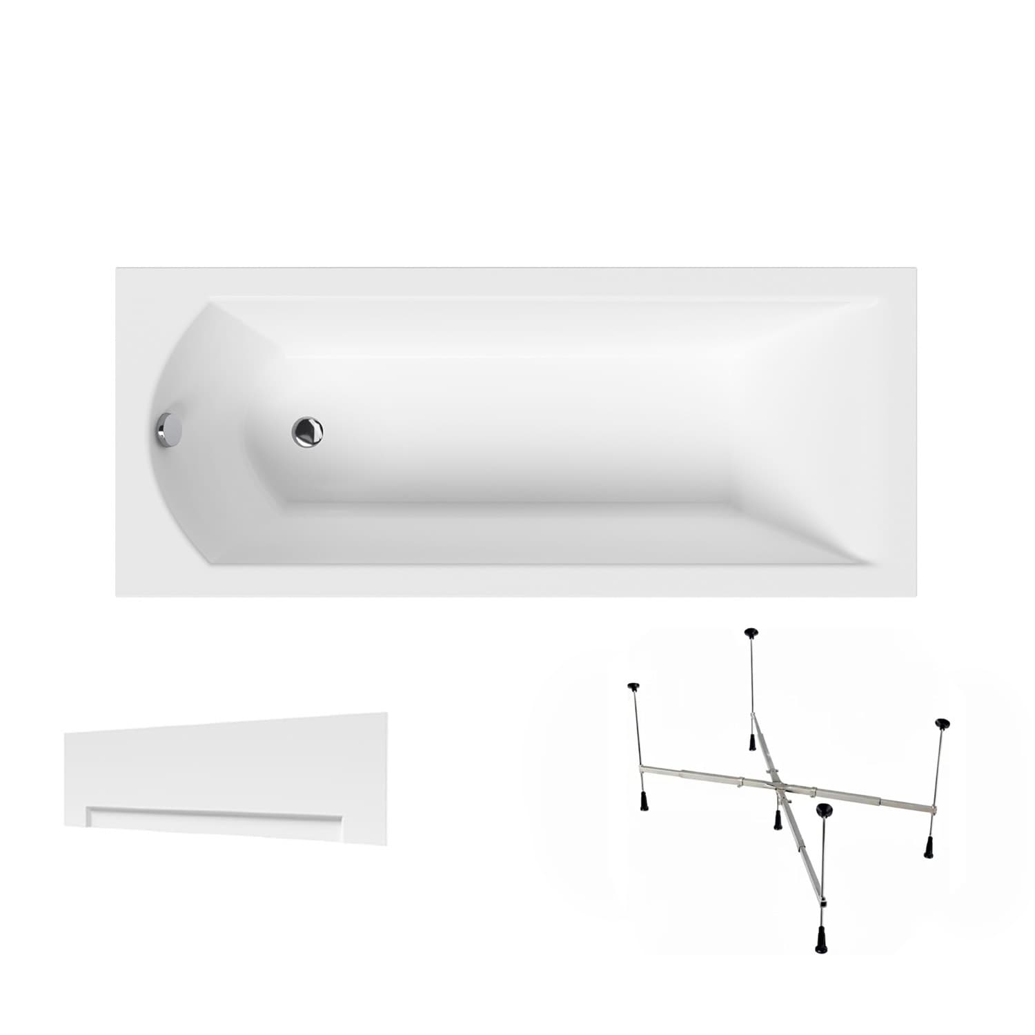 Acrylbadewanne Helmken Vespera 180 x 80 cm + Wannenschürze Weiß + universelles Wannengestell Helmken 21230020 / 23098005-3S