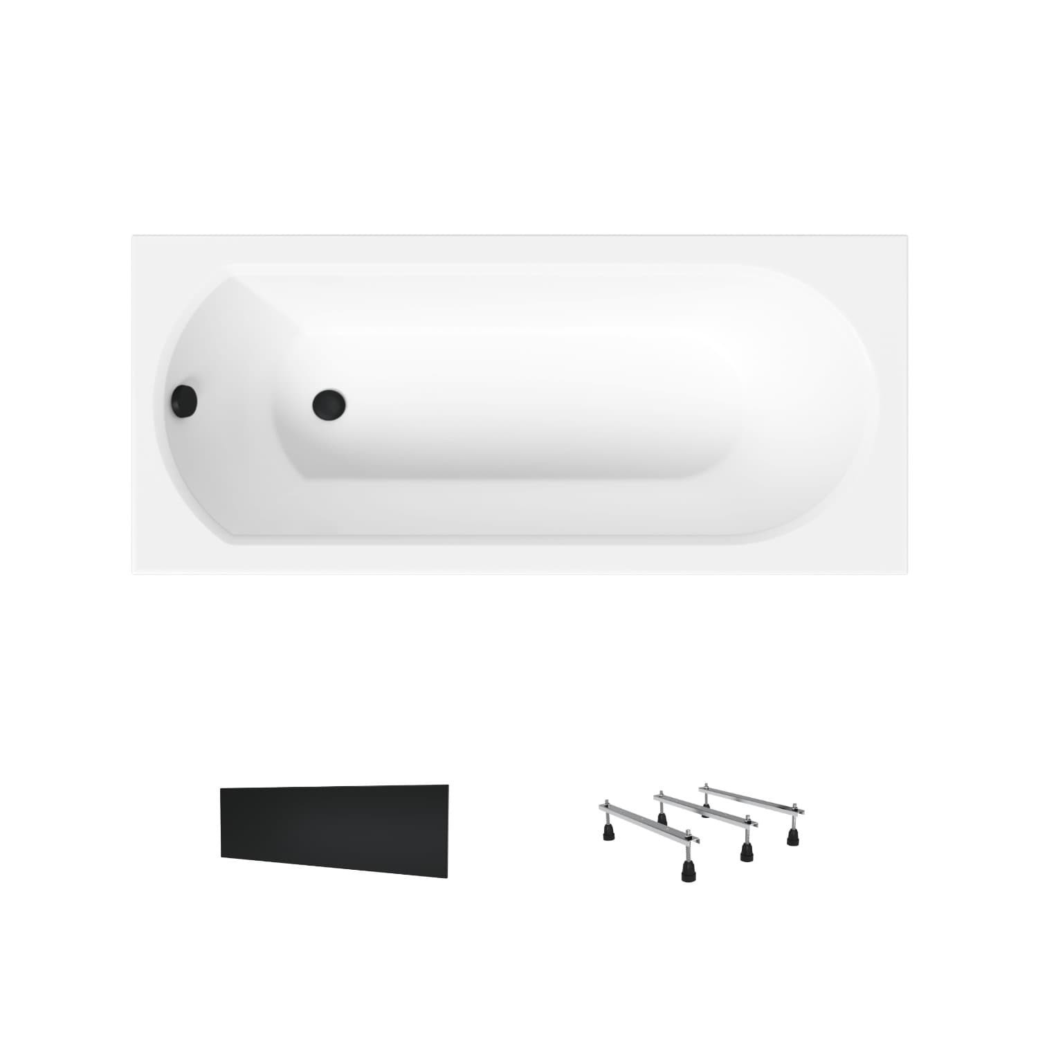 Acrylbadewanne Helmken Tressa 170 x 75 cm + Wannenschürze Schwarz + Wannenfüße / 23097003