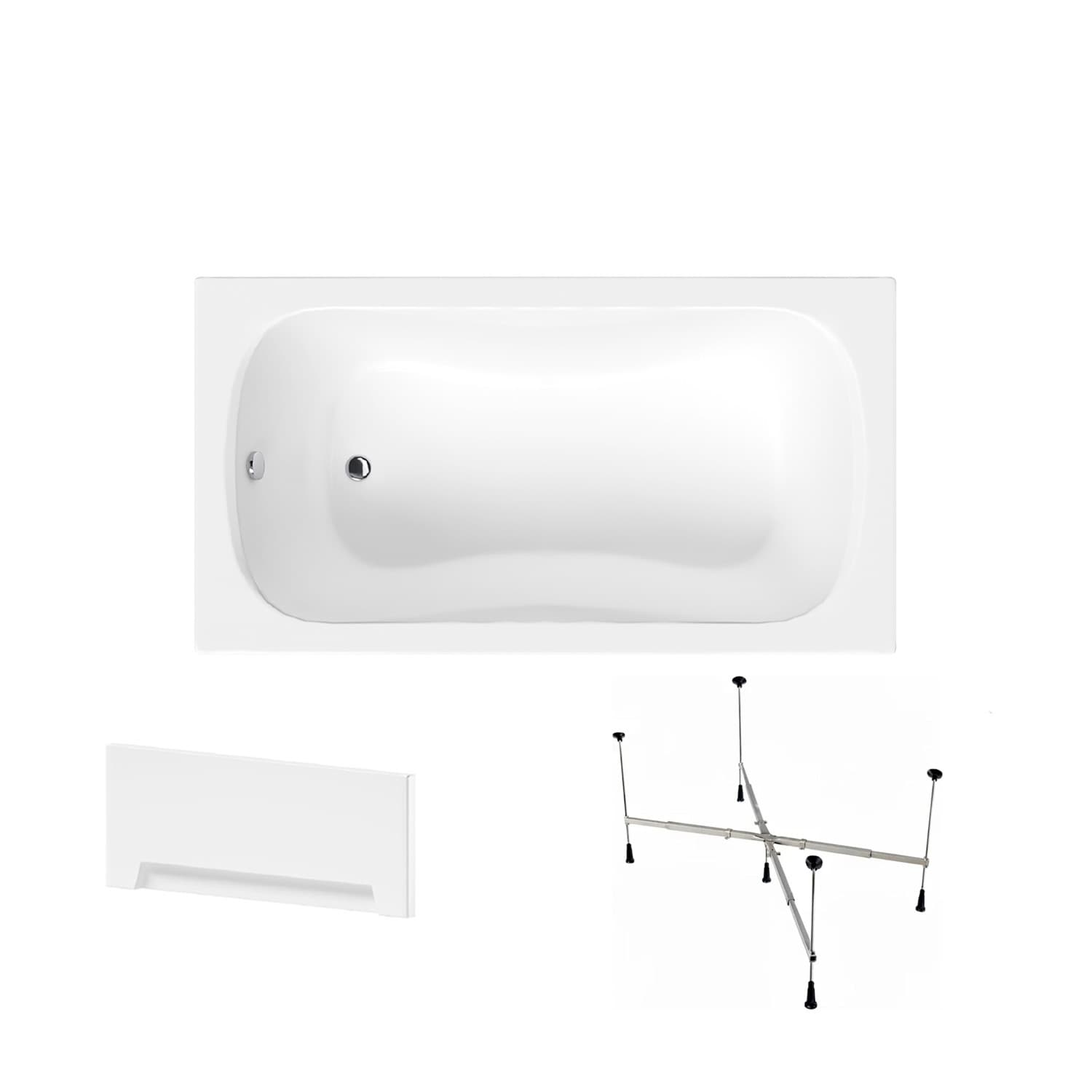 Acrylbadewanne Helmken Edelva 140 x 70 cm + Wannenschürze Weiß + universelles Wannengestell Helmken 21230020 / 23094002-3S