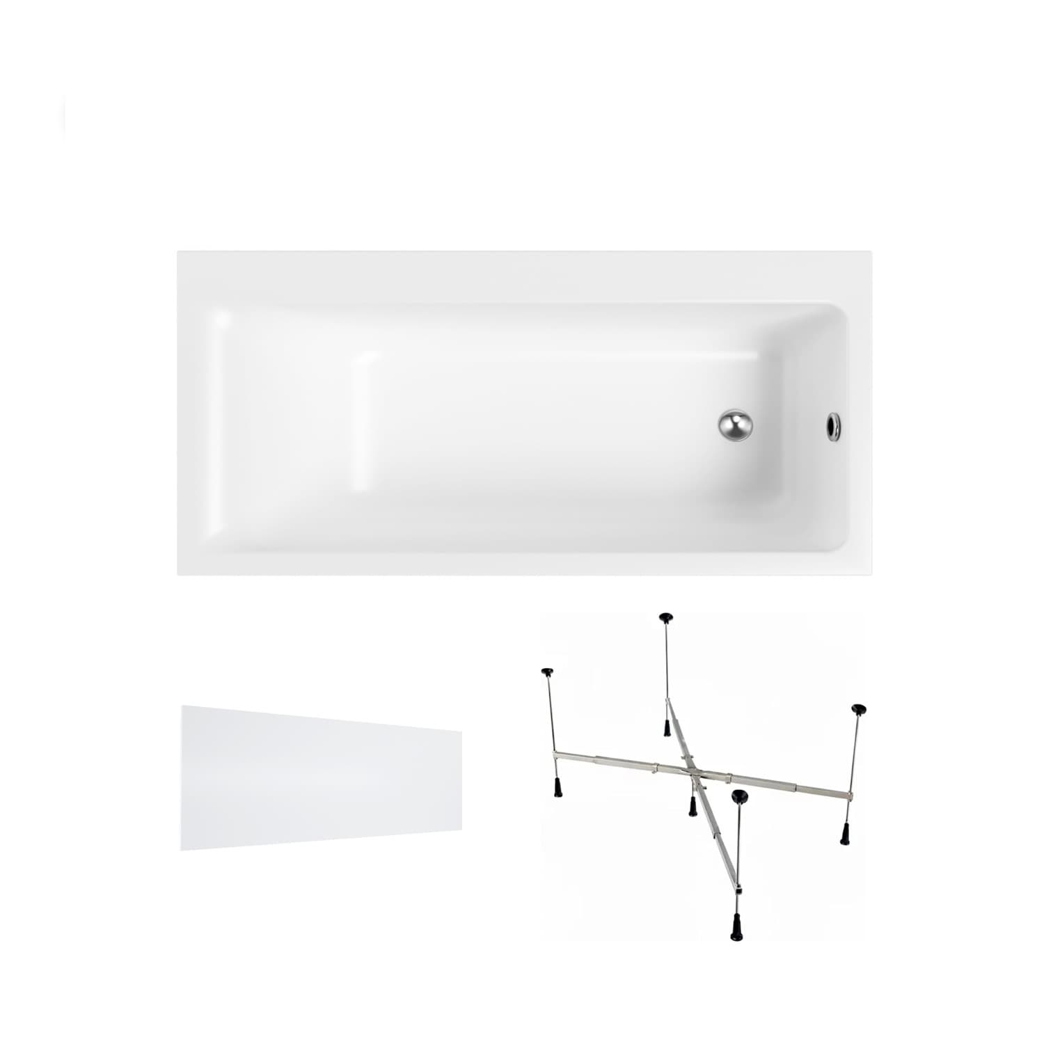 Acrylbadewanne Helmken Seraphina 170 x 80 cm, Ausführung rechts + Wannenschürze Weiß + universelles Wannengestell Helmken 21230020 / 3512170R-3S