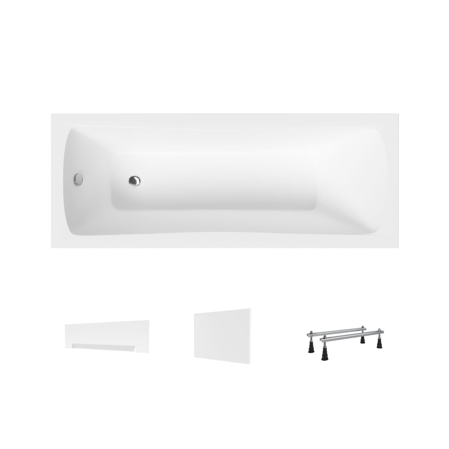 Acrylbadewanne Helmken Luna 140 x 70 cm + Frontschürze Weiß + Seitenschürze Weiß + Wannenfüße / 23093001-4B