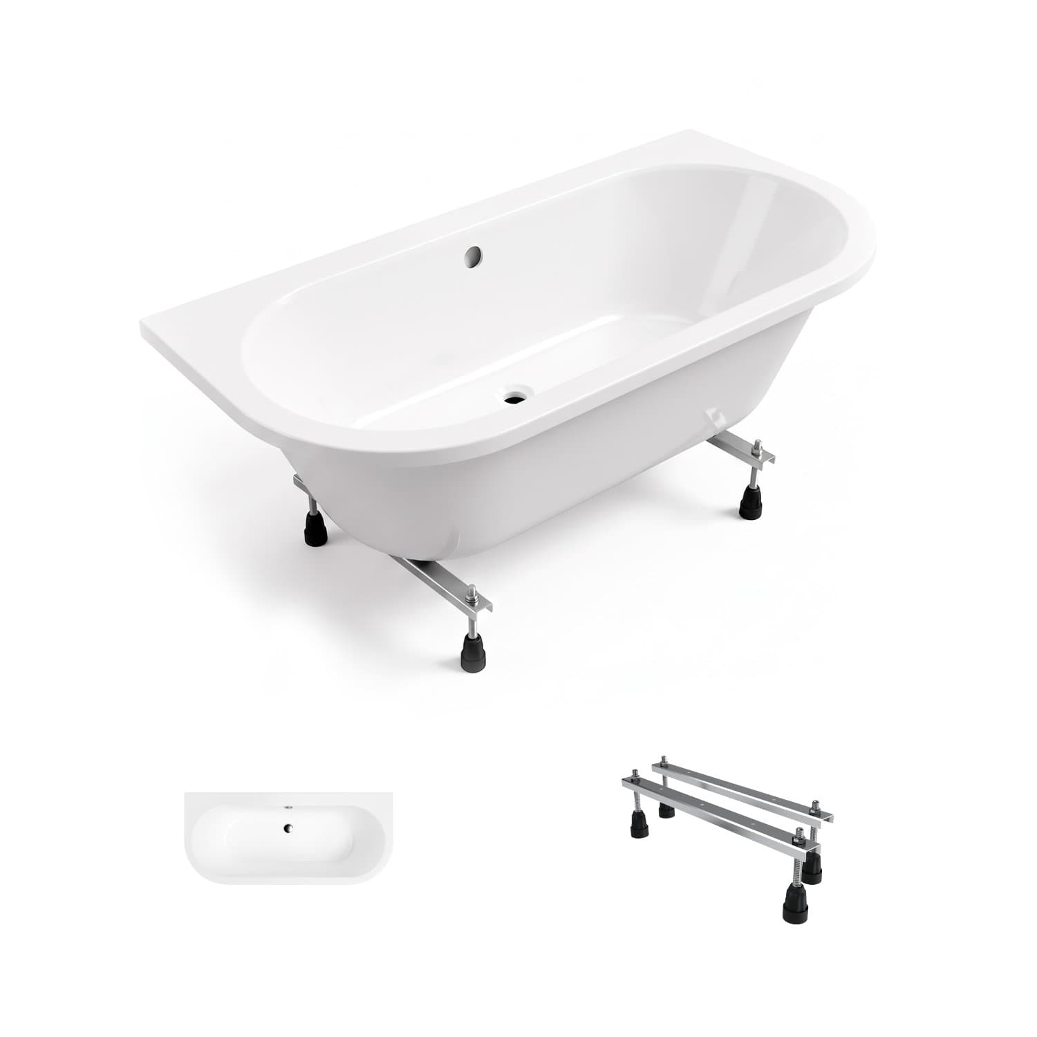Halbrunde Acrylbadewanne Helmken Imperia 170 x 75 cm, mit verstärktem Wannenkörper + Wannenfüße / 37080075