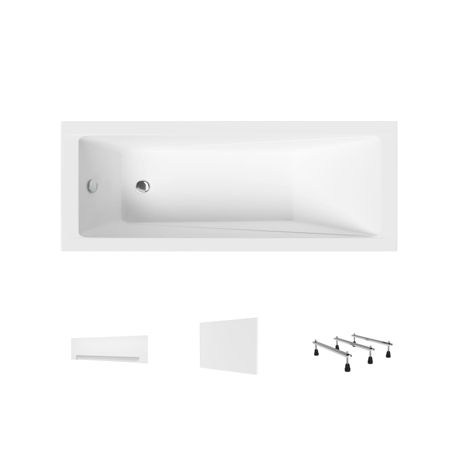 Acrylbadewanne Helmken Rivana 150 x 70 cm + Frontschürze Weiß + Seitenschürze Weiß + Wannenfüße / 23095004-4B