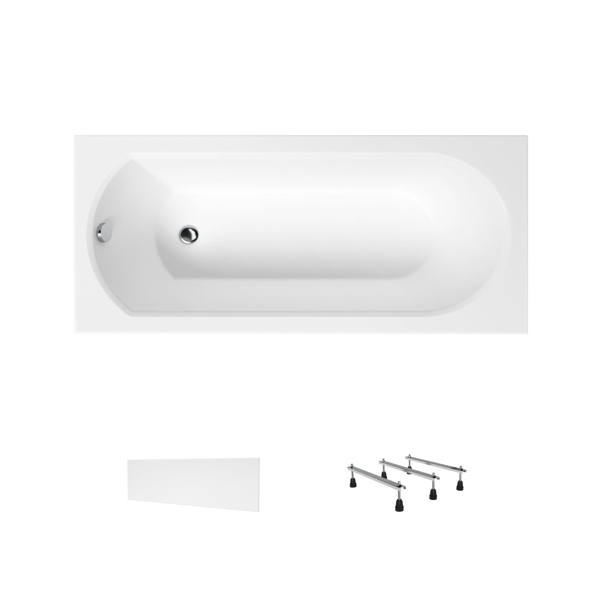 Acrylbadewanne Helmken Tressa 150 x 75 cm + Wannenschürze Weiß + Wannenfüße / 23097001