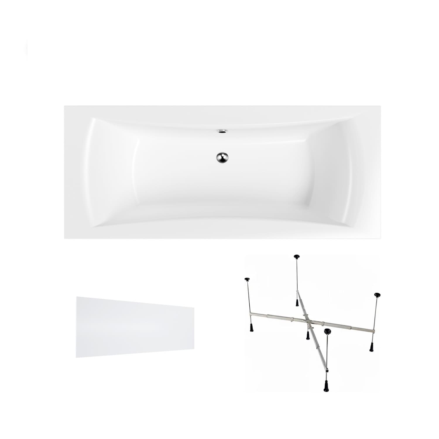 Acrylbadewanne Helmken Belgravia 190 x 90 cm + Wannenschürze Weiß + universelles Wannengestell Helmken 21230020 / 35110190-3S