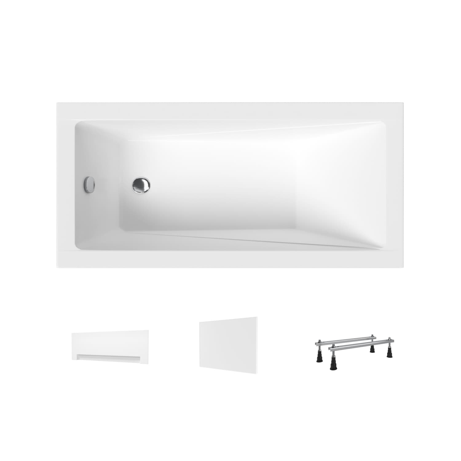 Acrylbadewanne Helmken Rivana 120 x 70 cm + Front- und Seitenschürze Weiß + Wannenfüße / 23095001Z