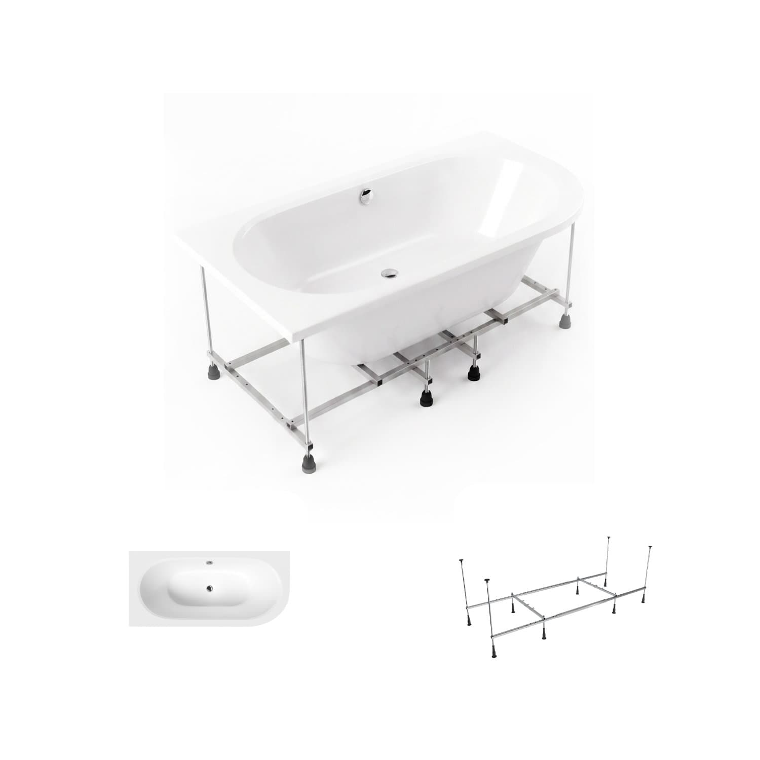Acrylbadewanne Helmken Marbella Lux 150 x 75 cm, Ausführung links + Wannengestell Helmken 21210028 / 23092002-2S