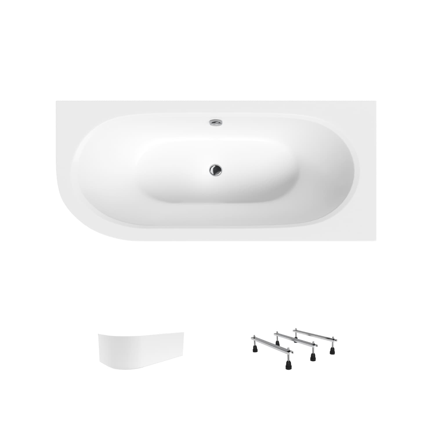 Acrylbadewanne Helmken Marbella Lux 150 x 75 cm, Ausführung rechts + Wannenschürze Weiß + Wannenfüße / 23092001Z