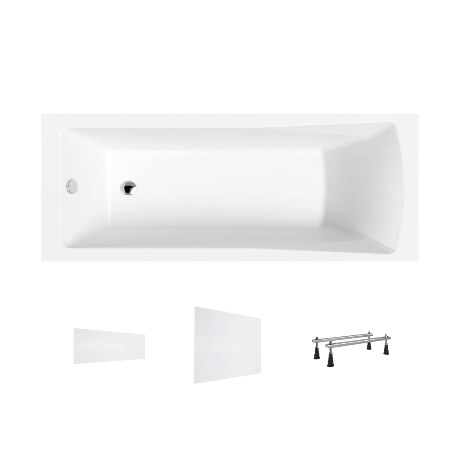 Acrylbadewanne Helmken Aurora 170 x 70 cm + Frontschürze Weiß + Seitenschürze Weiß + Wannenfüße / 35010070-4B