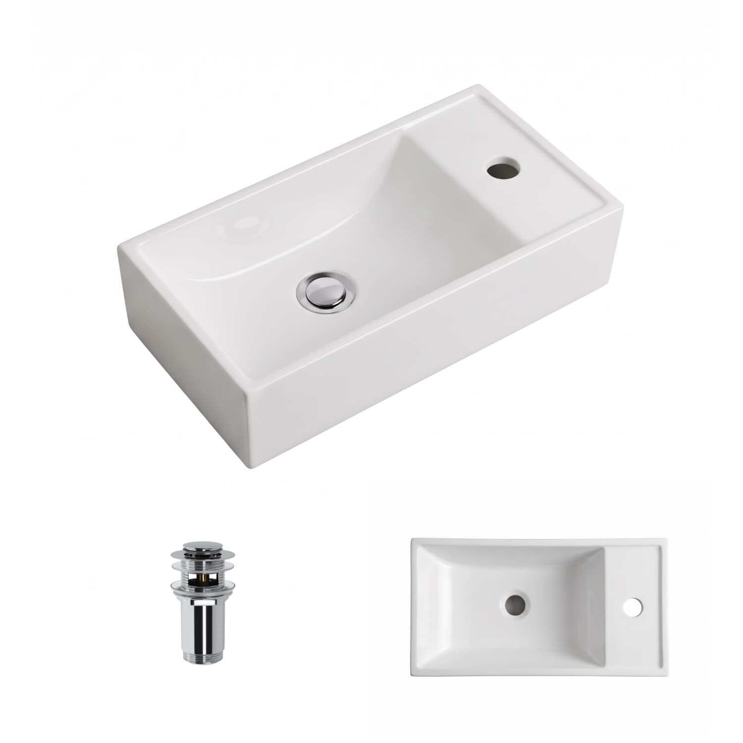 Handwaschbecken Helmken 1968L4020, 40,5 x 21 cm, Weiß + Click-Clack-Ventil Chrom