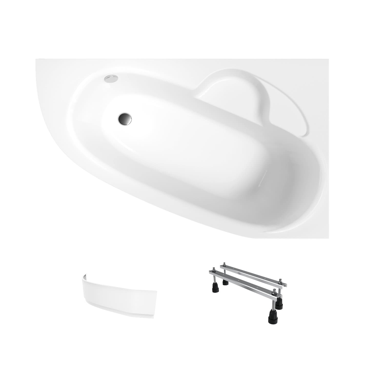 Asymmetrische Badewanne Helmken Valencia 140 x 95 cm, Ausführung rechts + Wannenschürze + Wannenfüße / 3502140RZ