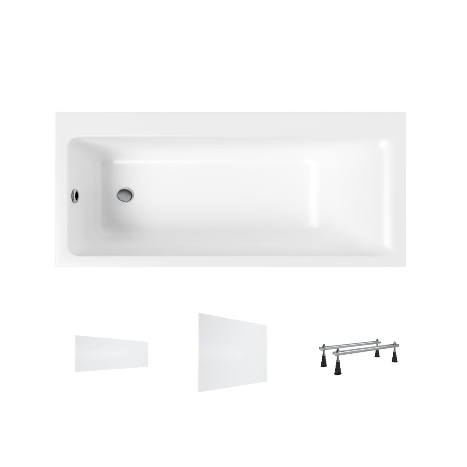 Acrylbadewanne Helmken Seraphina 160 x 80 cm, Ausführung links + Frontschürze Weiß + Seitenschürze Weiß + Wannenfüße / 3512160L-4B