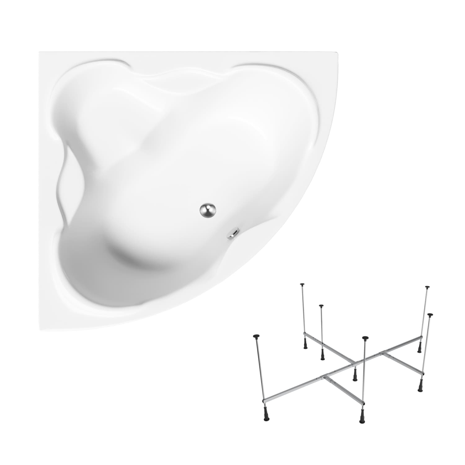 Acryl-Eckbadewanne Helmken Riviera 140 x 140 cm + Wannengestell 21012-301 / 35050140-2S