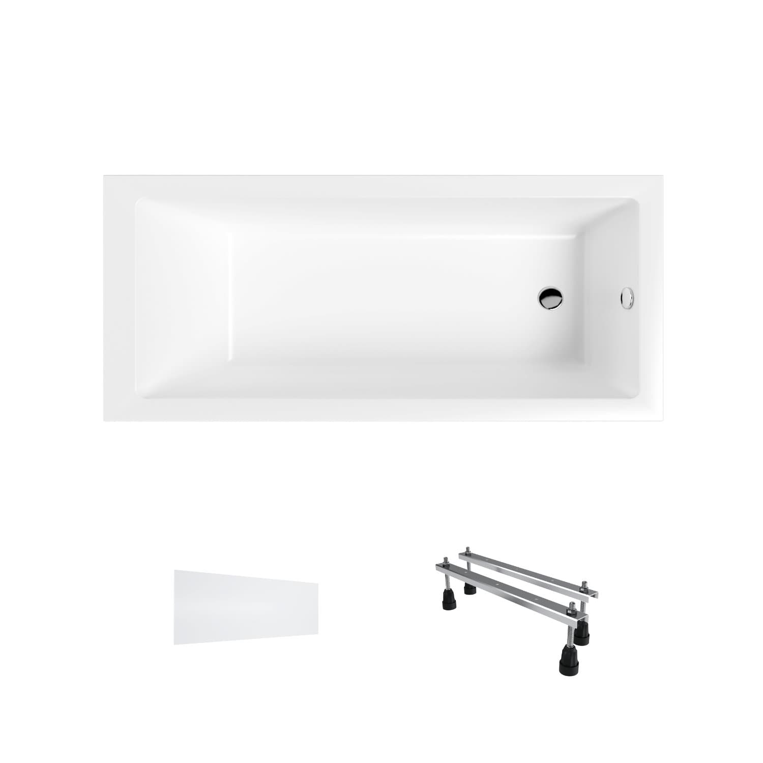 Acrylbadewanne Helmken Athena 170 x 80 cm, aus gegossenem Acryl, mit verstärktem Wannenkörper + Wannenschürze Weiß + Wannenfüße / 35090080