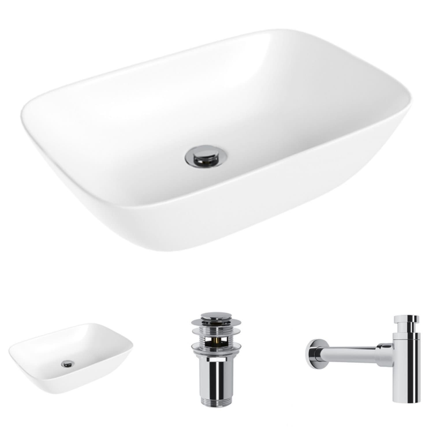 Aufsatzwaschbecken Helmken 45450000, 50,5 x 33,5 cm, Weiß + Siphon Chrom + Click-Clack-Ventil Chrom