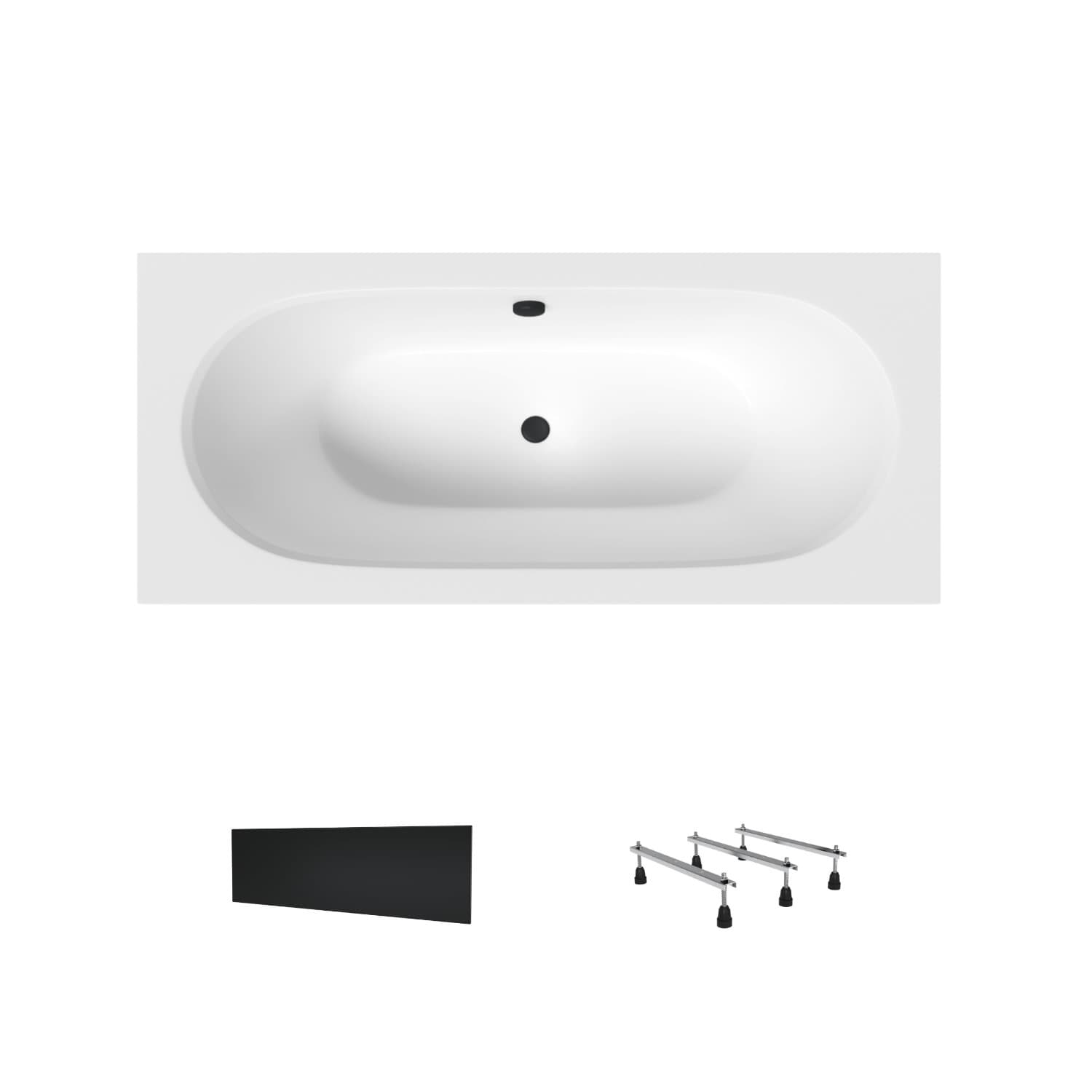 Acrylbadewanne Helmken Vienna 160 x 75 cm + Wannenschürze Schwarz + Wannenfüße / 23099002
