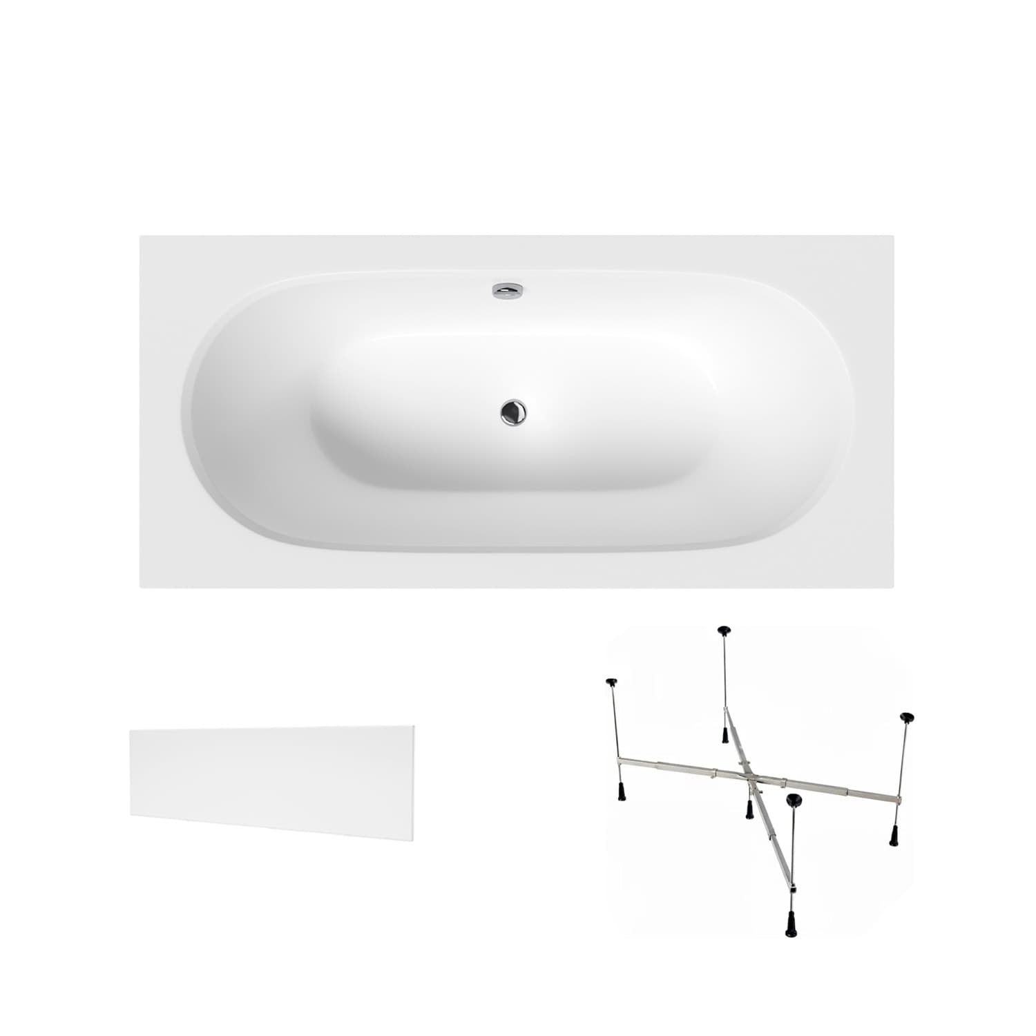 Acrylbadewanne Helmken Vienna 150 x 75 cm + Wannenschürze Weiß + universelles Wannengestell Helmken 21230020 / 23099001-3S