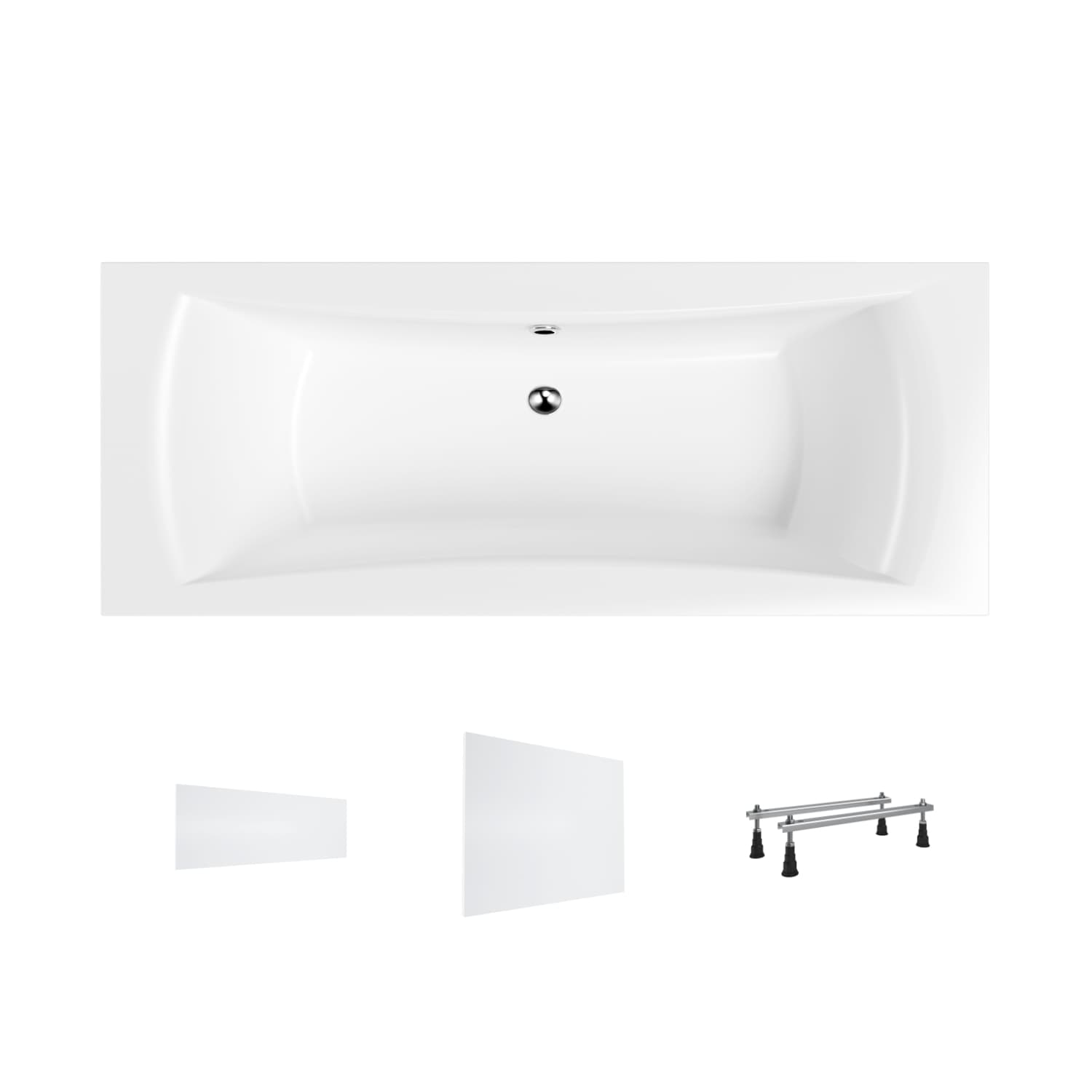Acrylbadewanne Helmken Belgravia 200 x 90 cm + Frontschürze Weiß + Seitenschürze Weiß + Wannenfüße / 35110200-4B