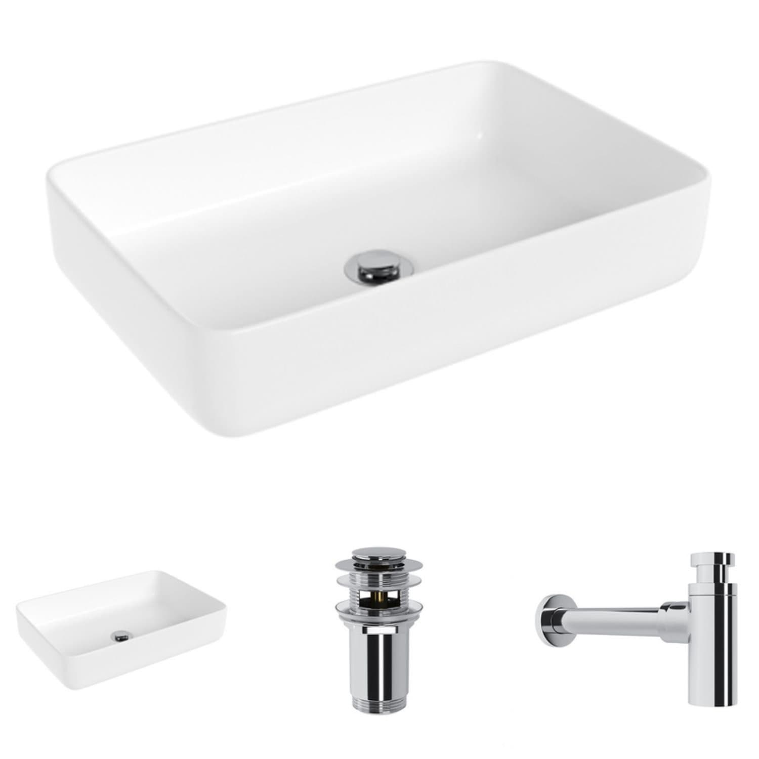 Aufsatzwaschbecken Helmken 48750000, 50 x 34 cm, Weiß + Siphon Chrom + Click-Clack-Ventil Chrom