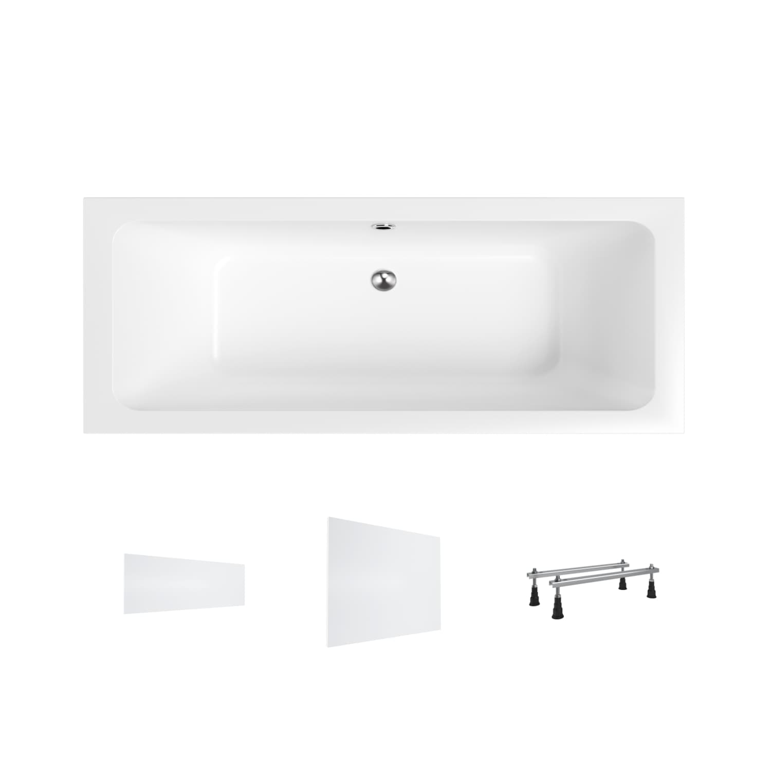 Acrylbadewanne Helmken Olympia 180 x 80 cm + Frontschürze Weiß + Seitenschürze Weiß + Wannenfüße / 35100080-4B