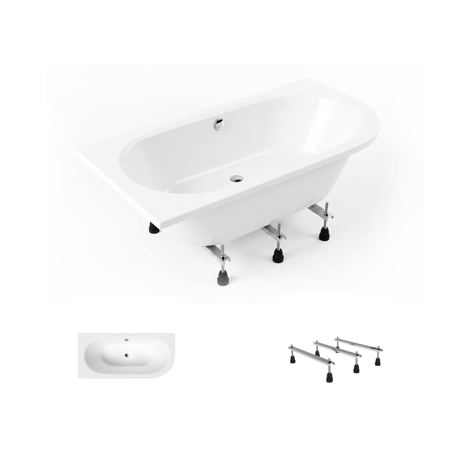 Acrylbadewanne Helmken Marbella Lux 150 x 75 cm, Ausführung links + Wannenfüße / 23092002